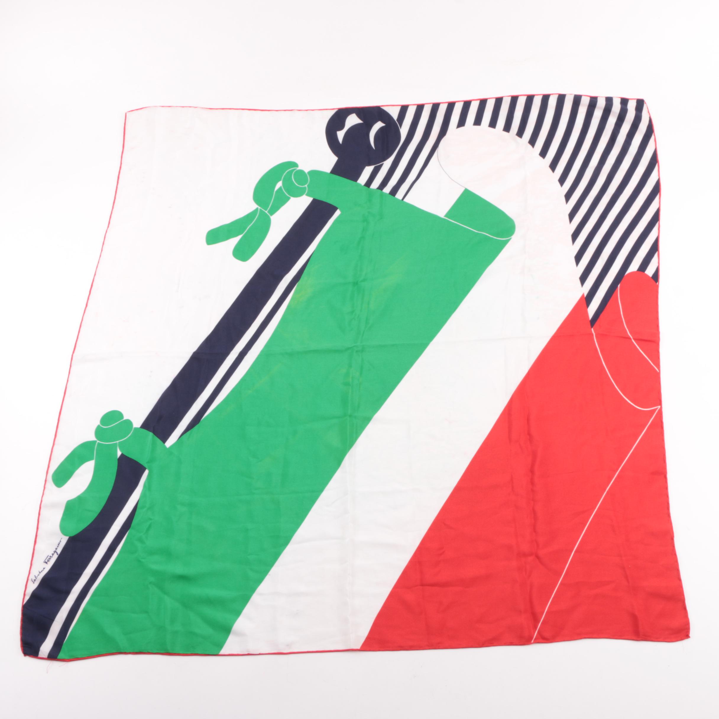 Vintage Salvatore Ferragamo Italian Flag Print Silk Scarf
