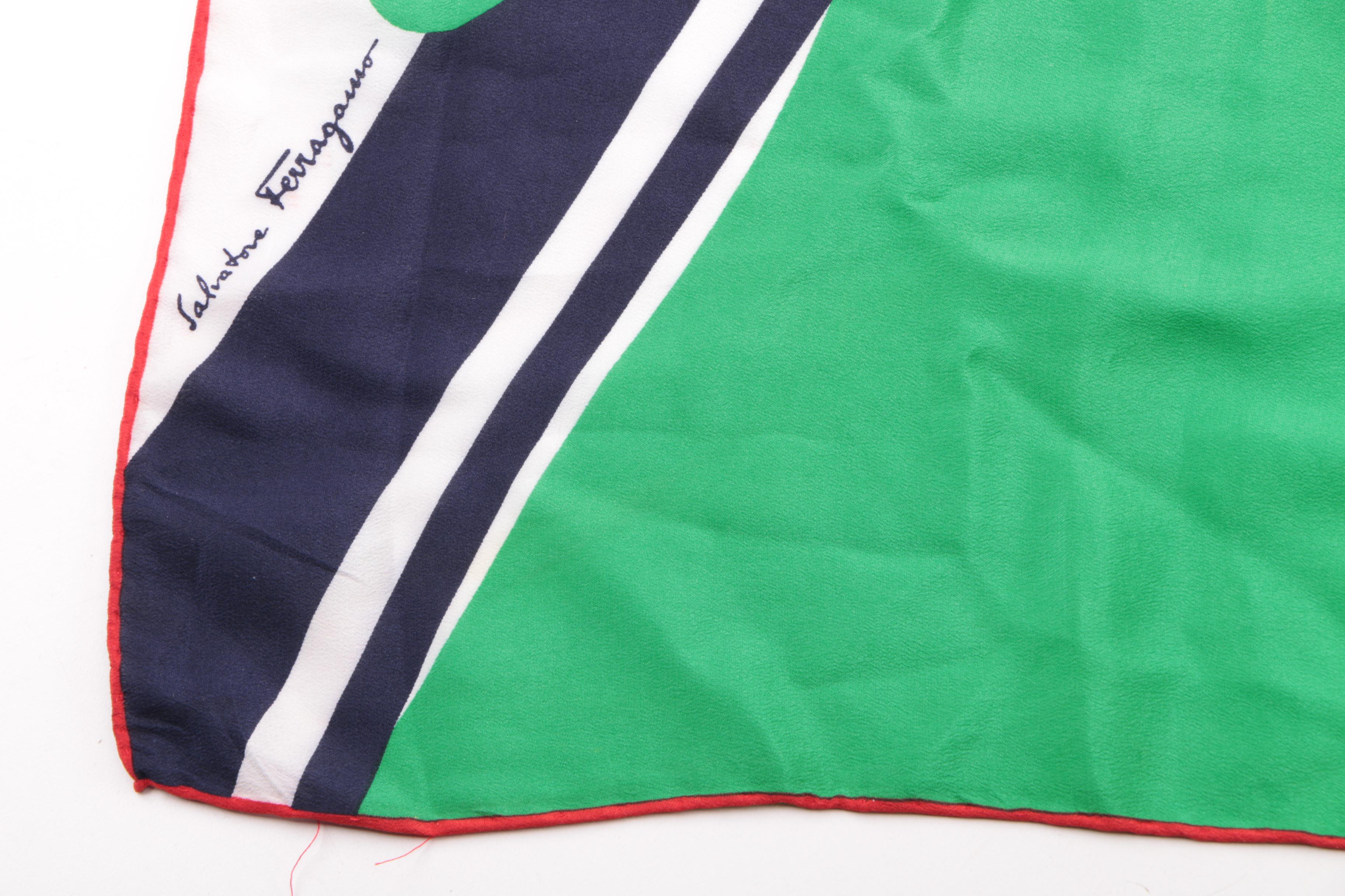 Vintage Salvatore Ferragamo Italian Flag Print Silk Scarf