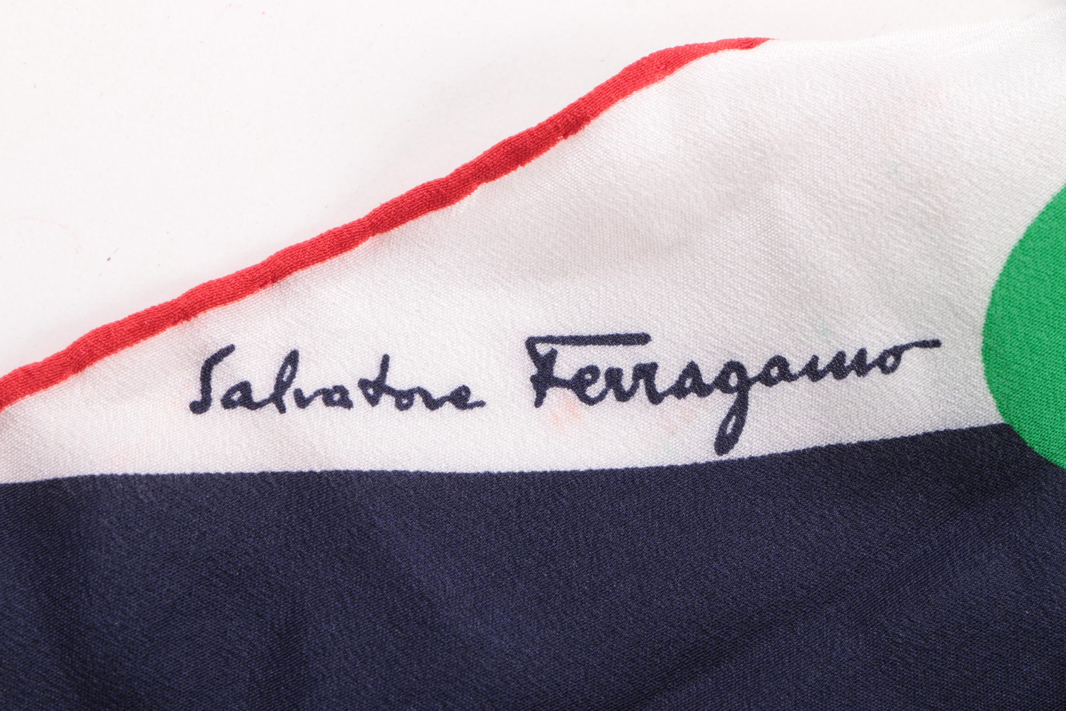 Vintage Salvatore Ferragamo Italian Flag Print Silk Scarf