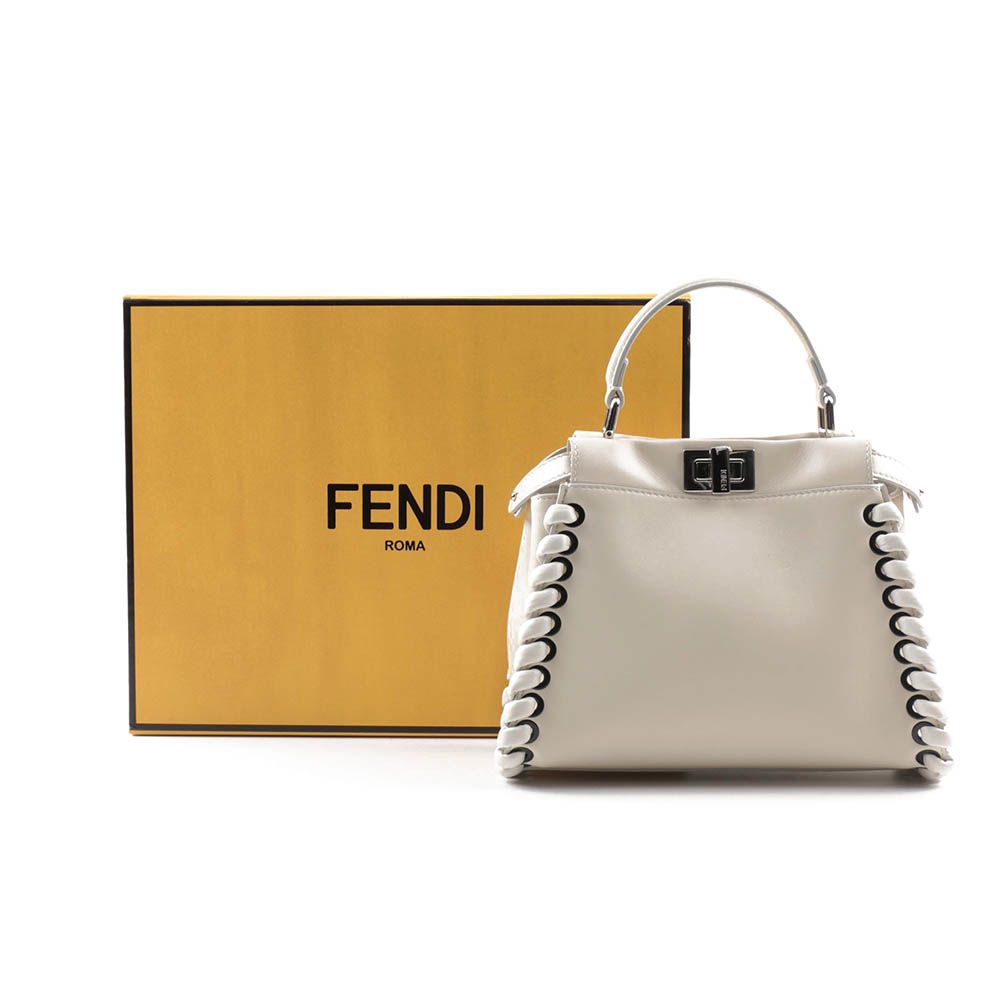 Fendi Peekaboo White Nappa Leather Mini Satchel with Weaving