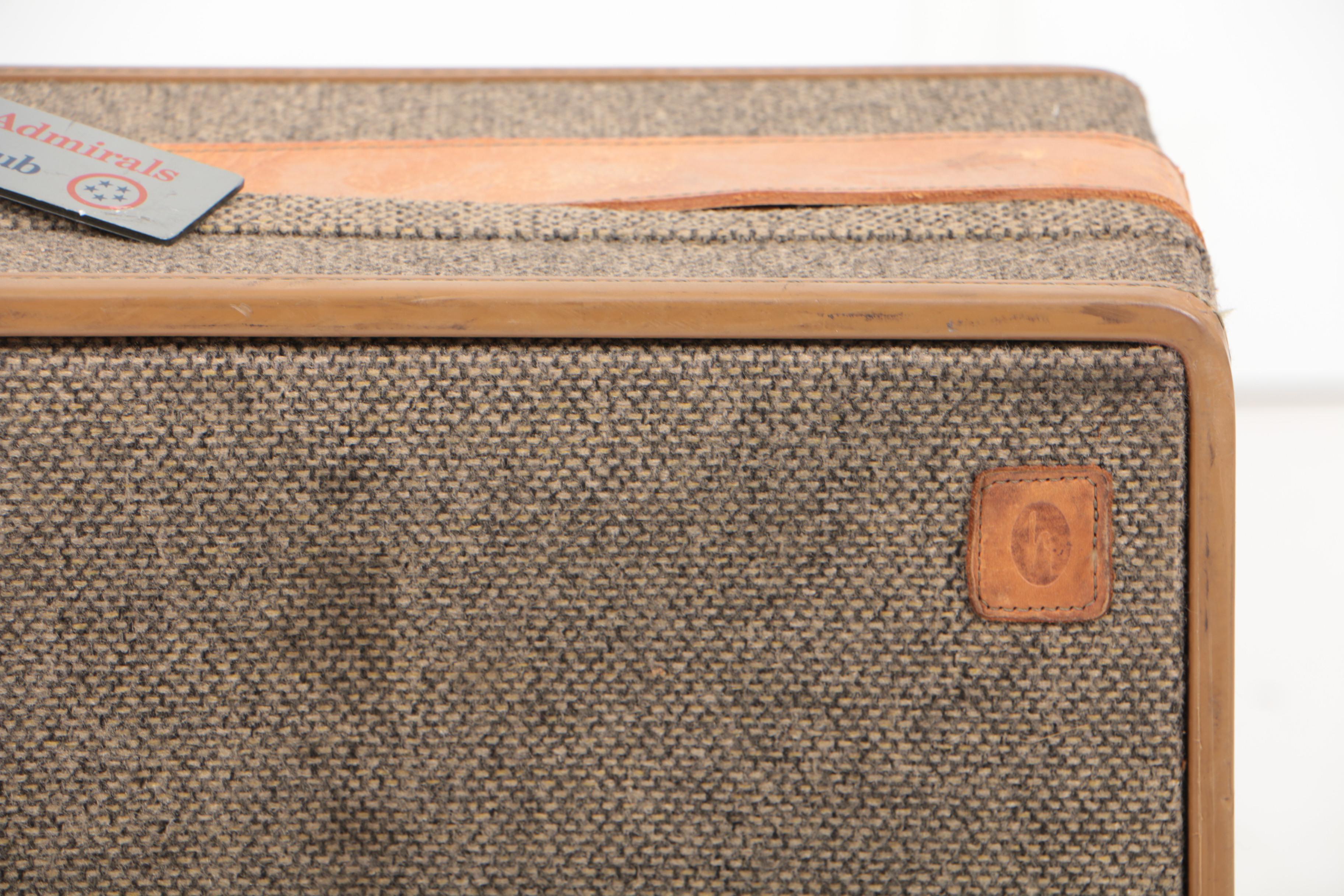 Vintage Hartmann Tweed Suitcase with Leather Trim