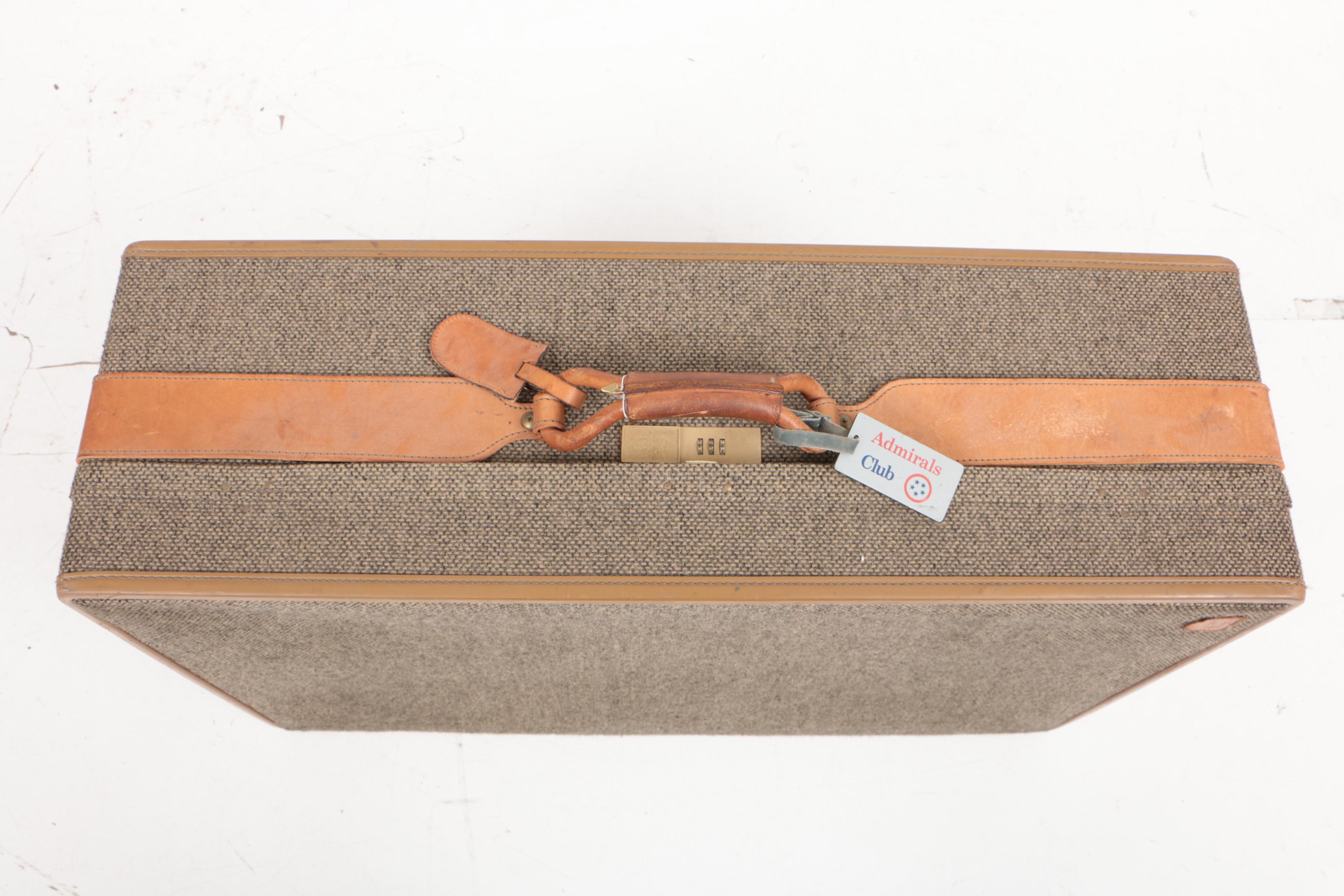 Vintage Hartmann Tweed Suitcase with Leather Trim