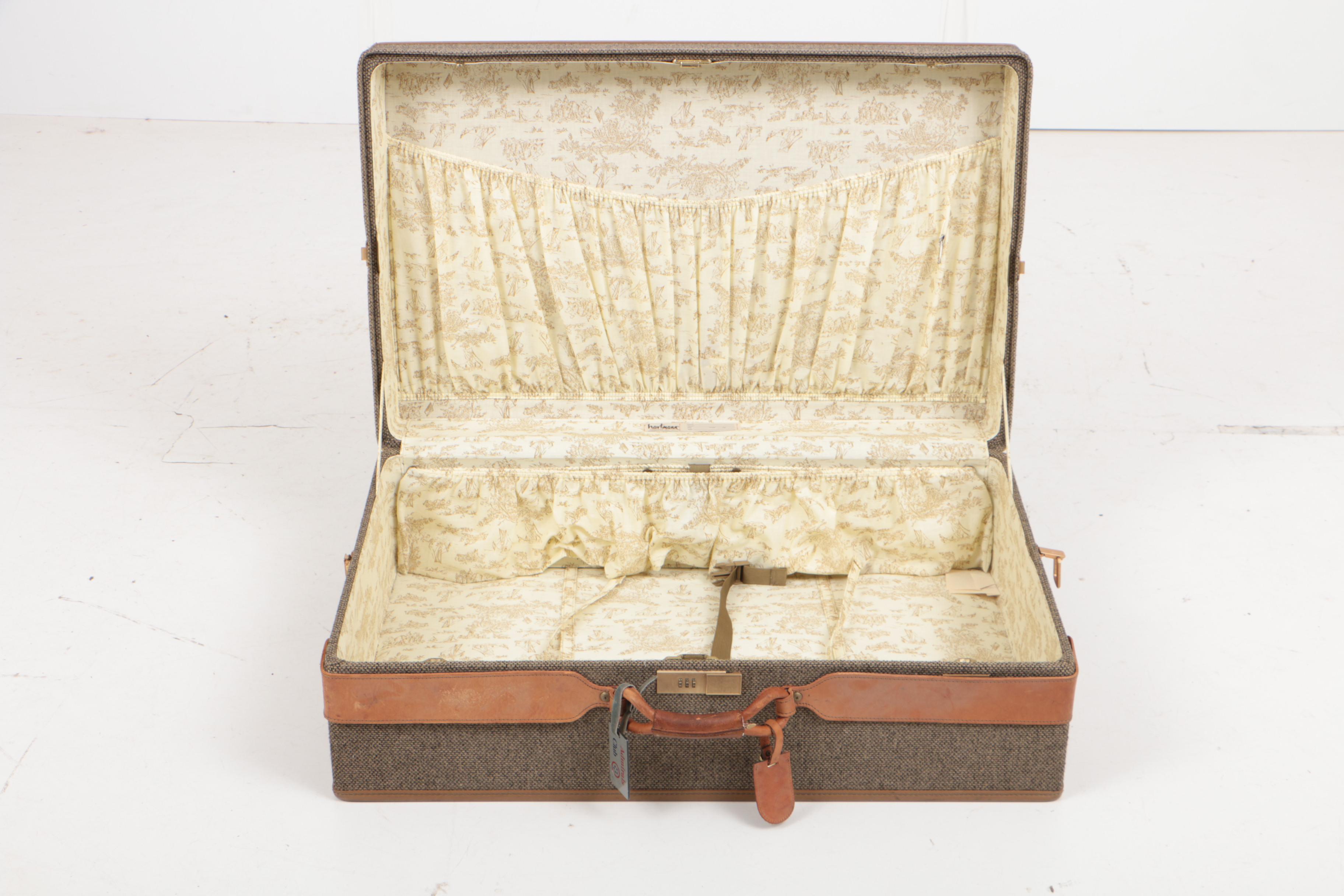 Vintage Hartmann Tweed Suitcase with Leather Trim