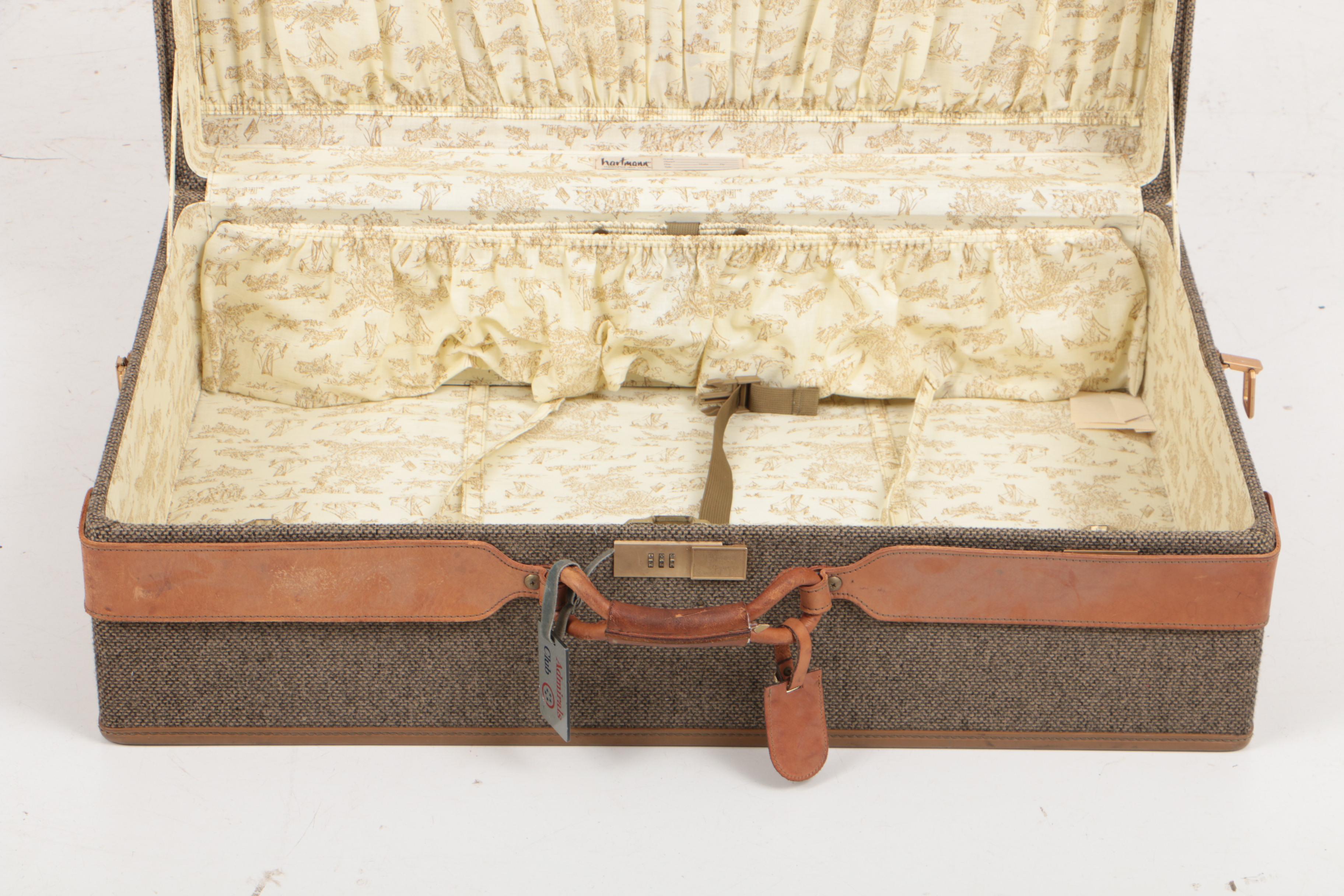 Vintage Hartmann Tweed Suitcase with Leather Trim