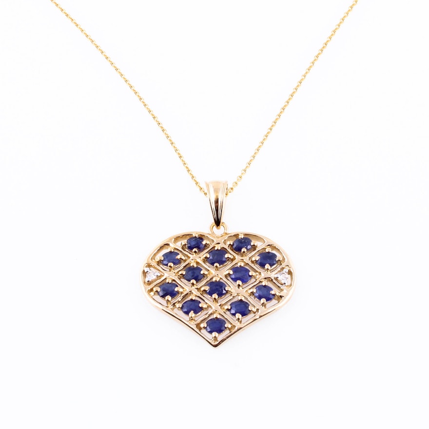 Sterling Silver with Gold Wash Heart Pendant with Sapphires and White Topaz