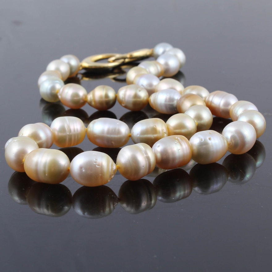 Sterling Silver with Gold Wash and Baroque Freshwater Pearl Necklace