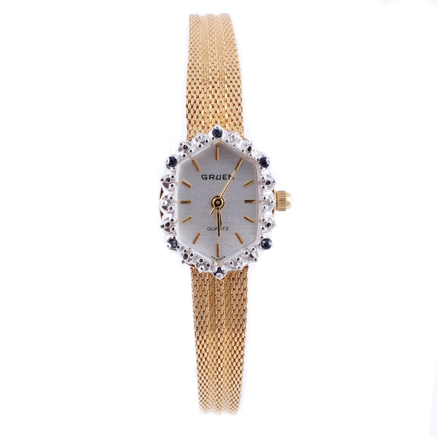 Gruen Ladies Gold Tone Wristwatch with Diamonds