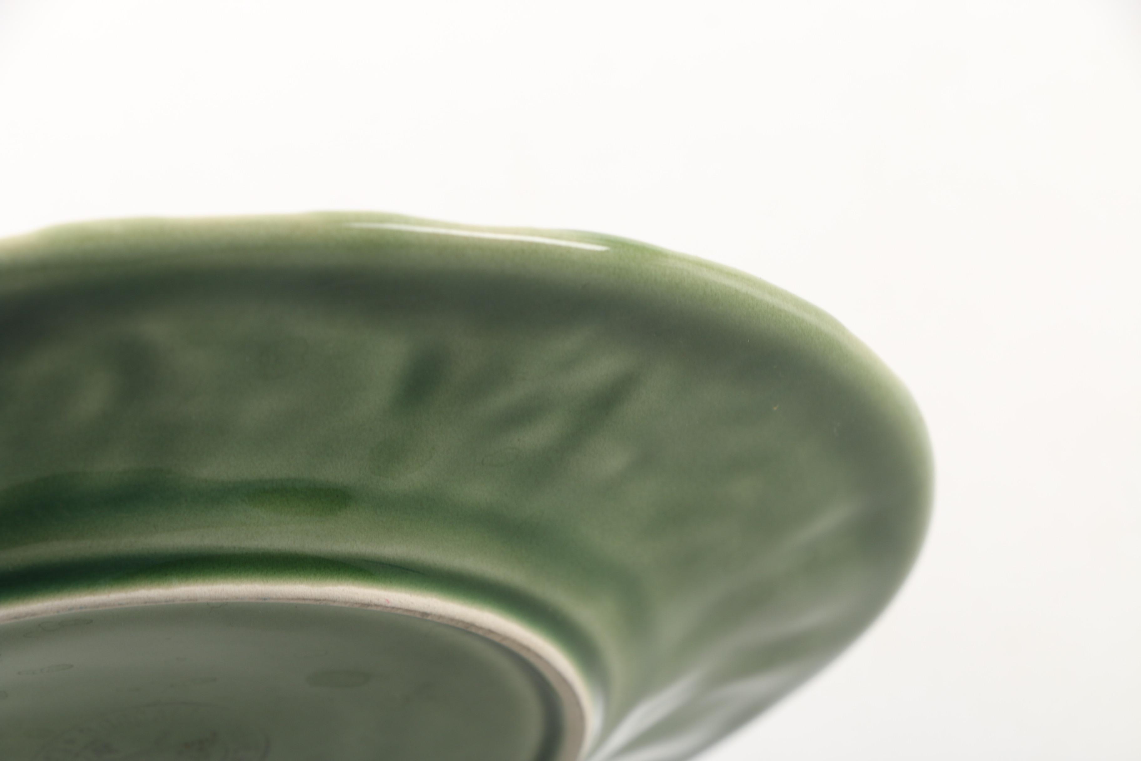 Antique Green Strawberry Majolica Plate with Bordallo Pinheiro Plate