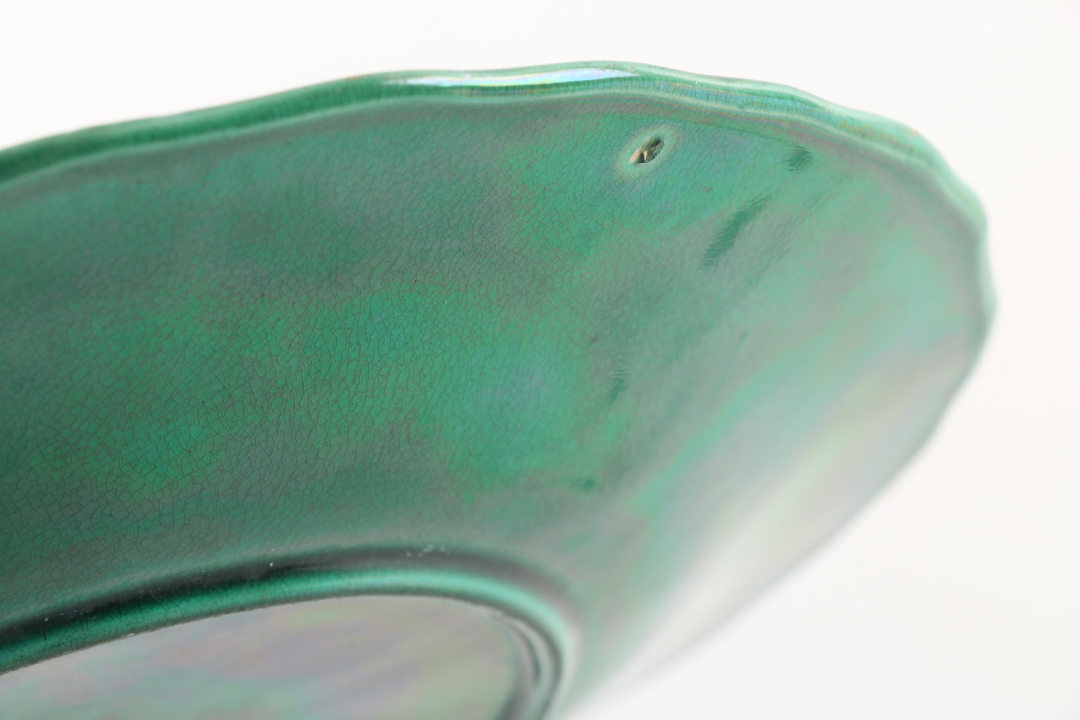 Antique Green Strawberry Majolica Plate with Bordallo Pinheiro Plate