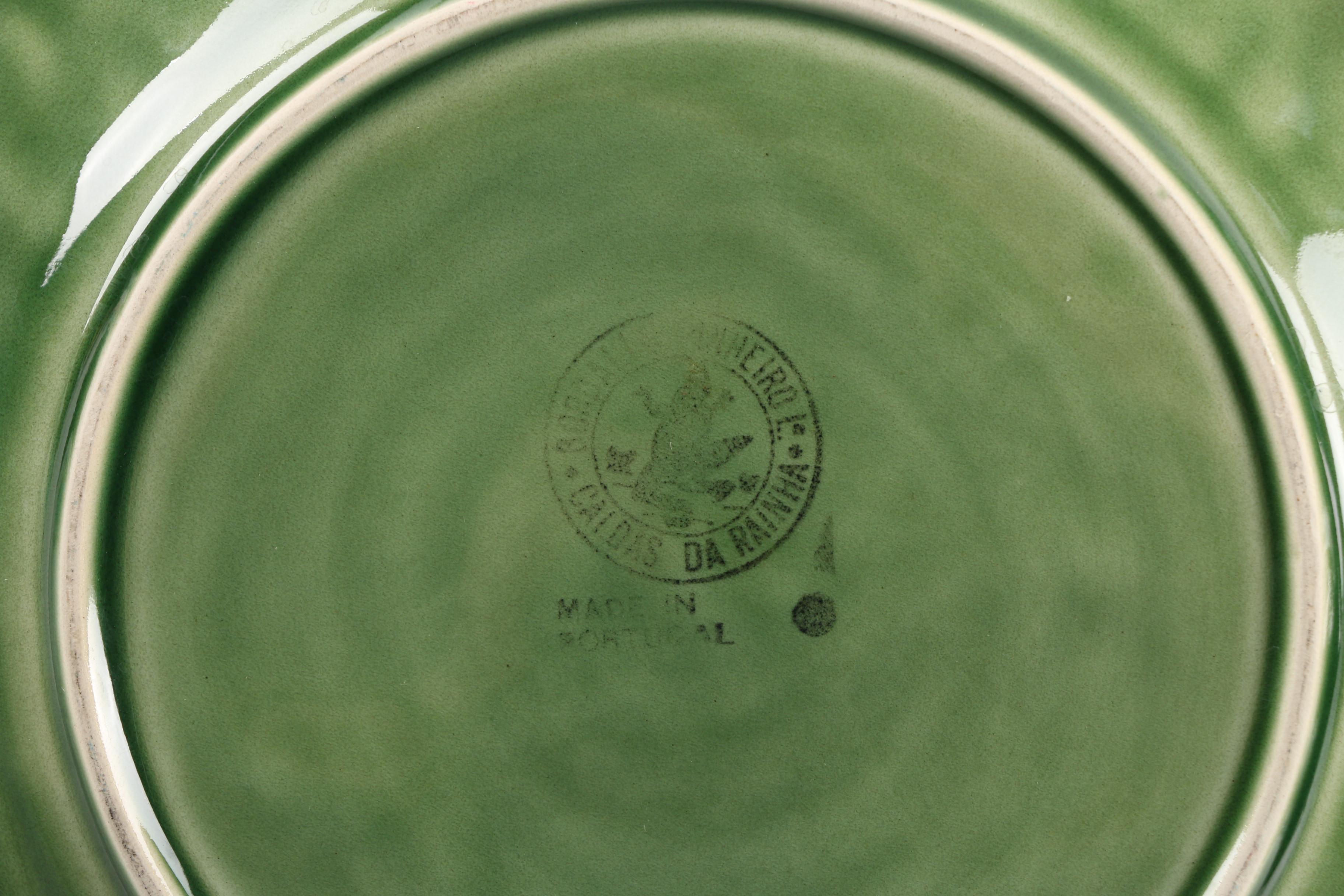 Antique Green Strawberry Majolica Plate with Bordallo Pinheiro Plate