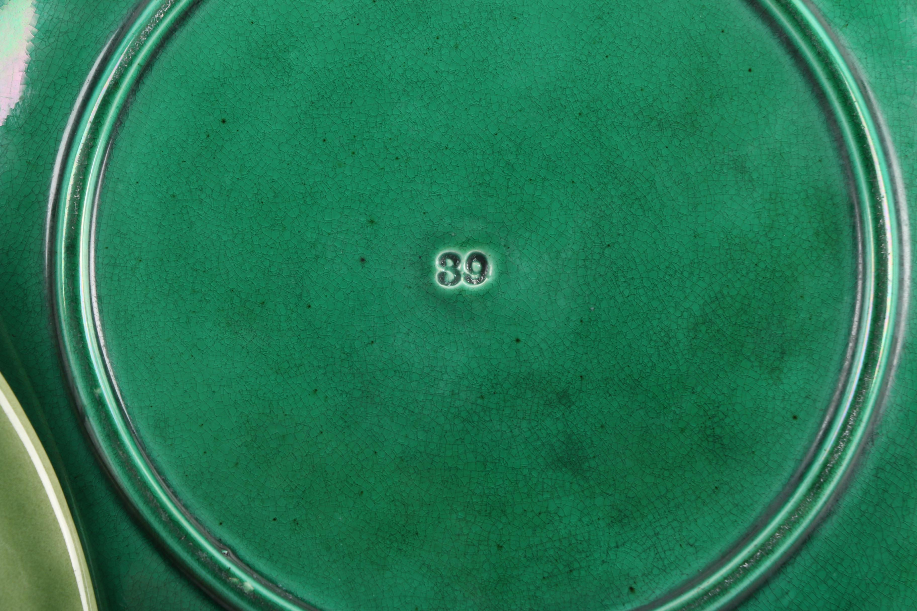 Antique Green Strawberry Majolica Plate with Bordallo Pinheiro Plate