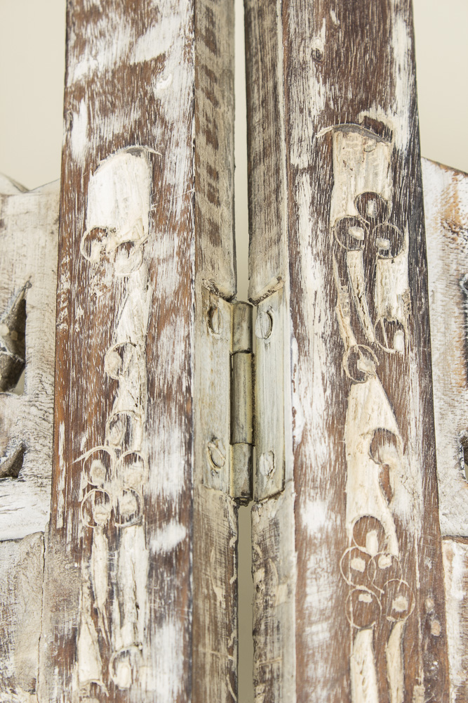 Hand-Painted Four Panel Wooden Screen