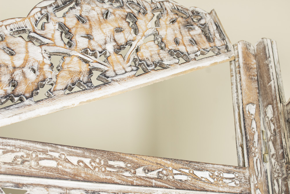 Hand-Painted Four Panel Wooden Screen