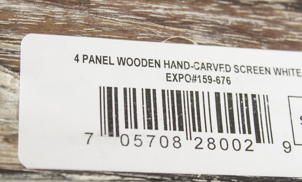 Hand-Painted Four Panel Wooden Screen