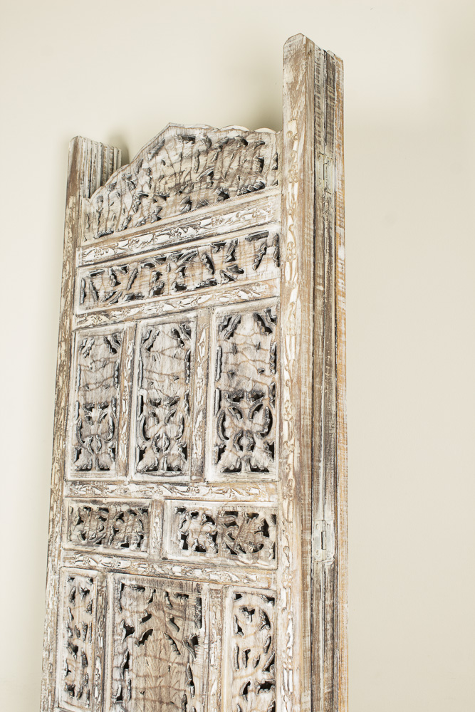 Hand-Painted Four Panel Wooden Screen