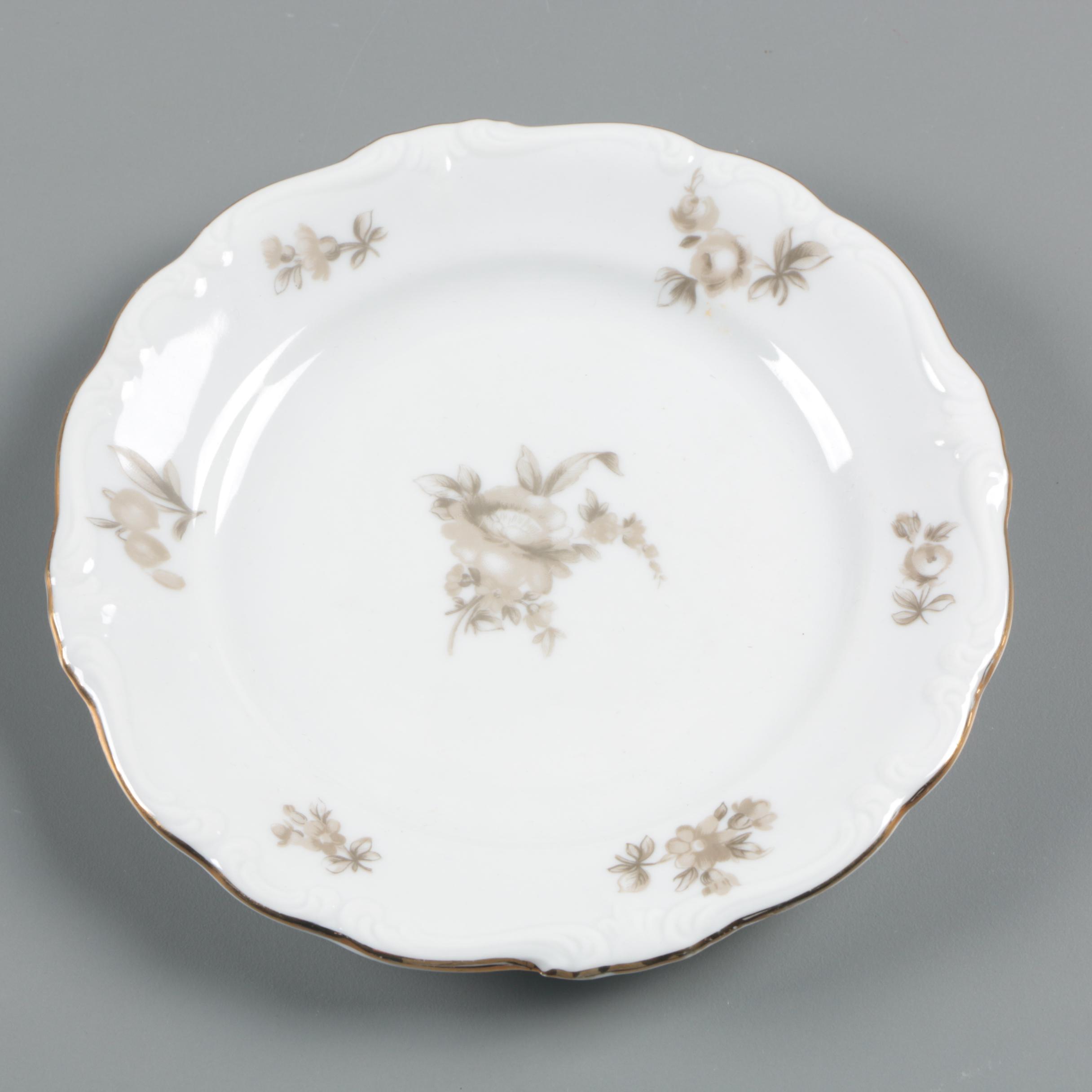 Bernardaud "Bengali" Cake Plate with Vintage Glass Platter and Haviland Plate