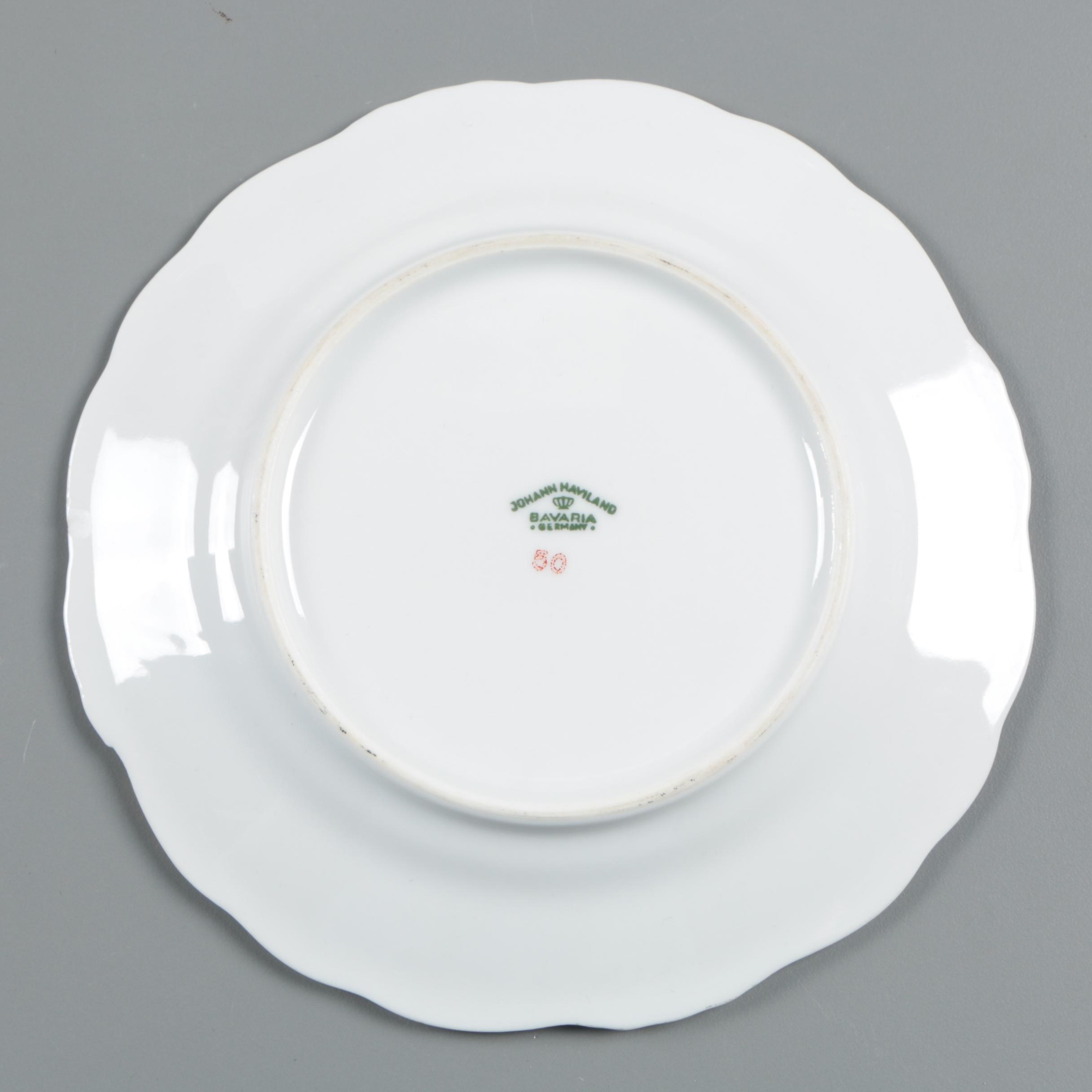 Bernardaud "Bengali" Cake Plate with Vintage Glass Platter and Haviland Plate