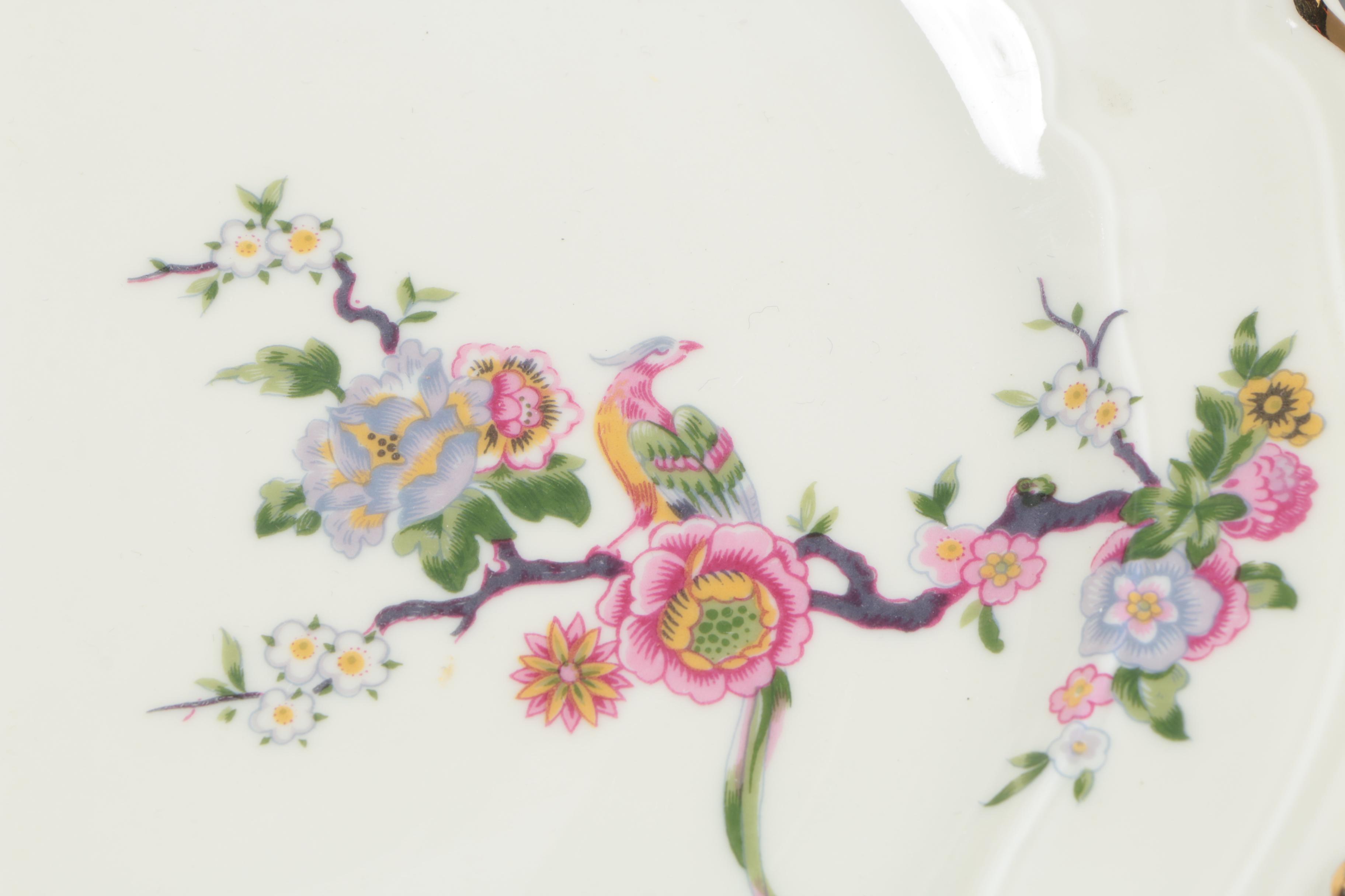 Bernardaud "Bengali" Cake Plate with Vintage Glass Platter and Haviland Plate