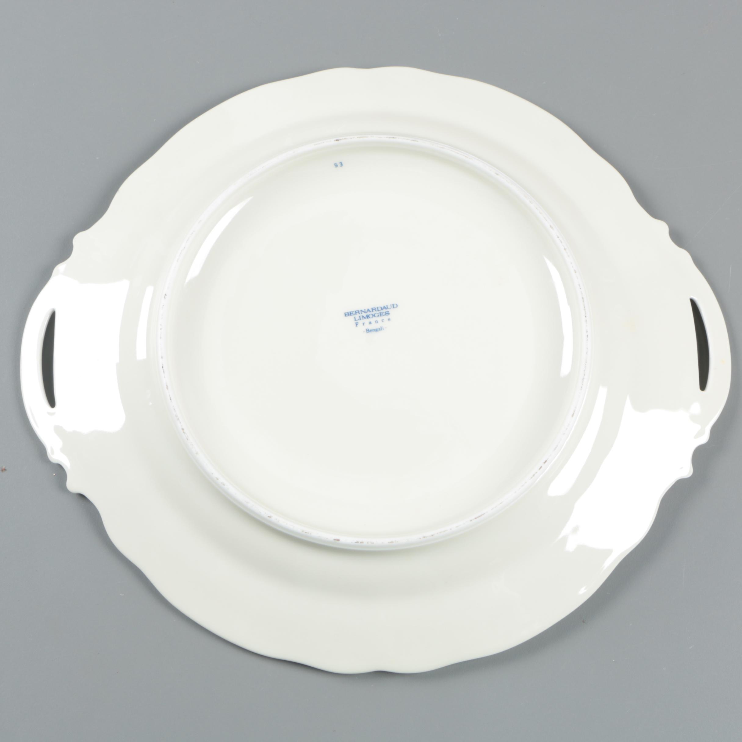 Bernardaud "Bengali" Cake Plate with Vintage Glass Platter and Haviland Plate