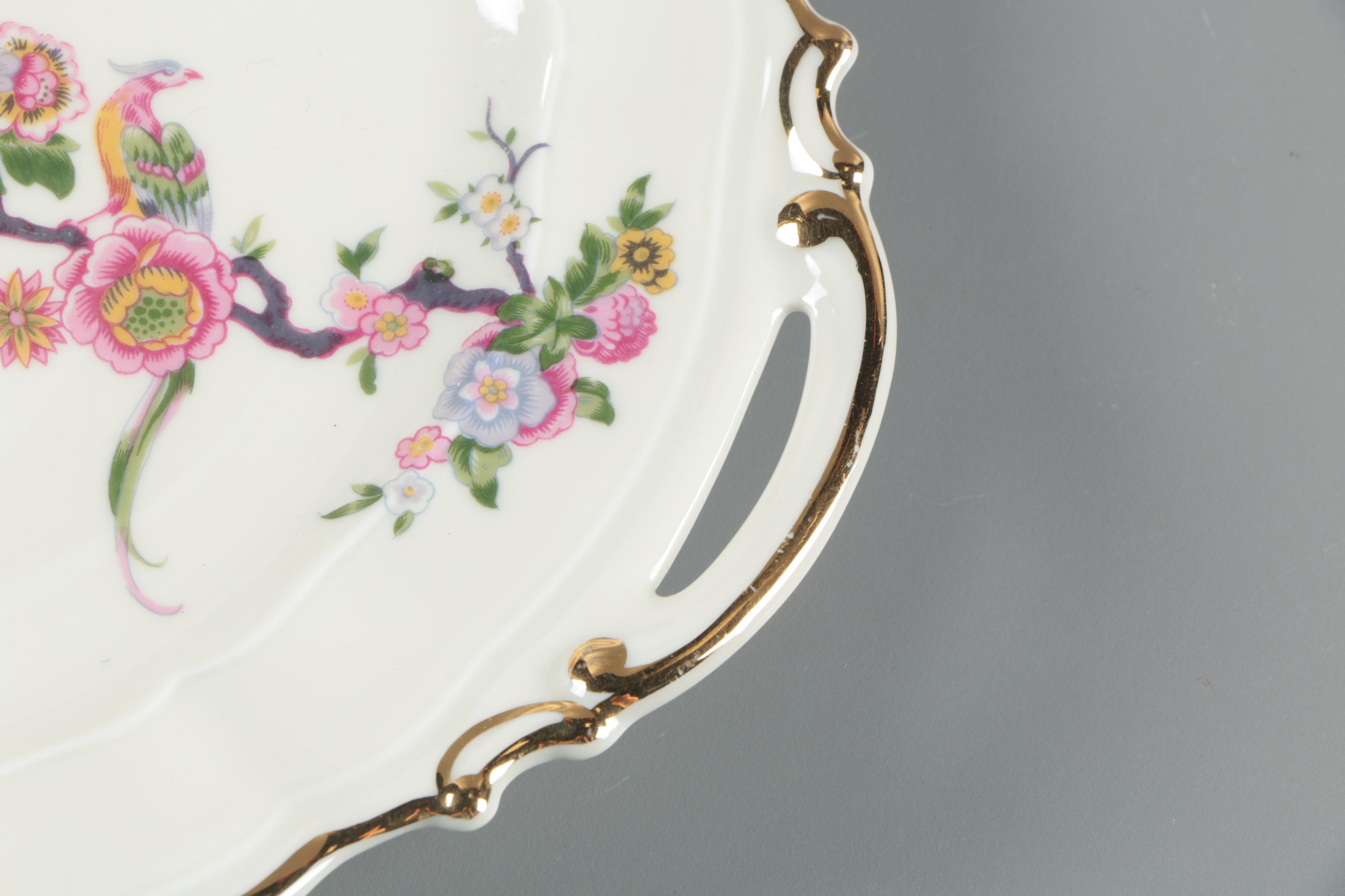 Bernardaud "Bengali" Cake Plate with Vintage Glass Platter and Haviland Plate