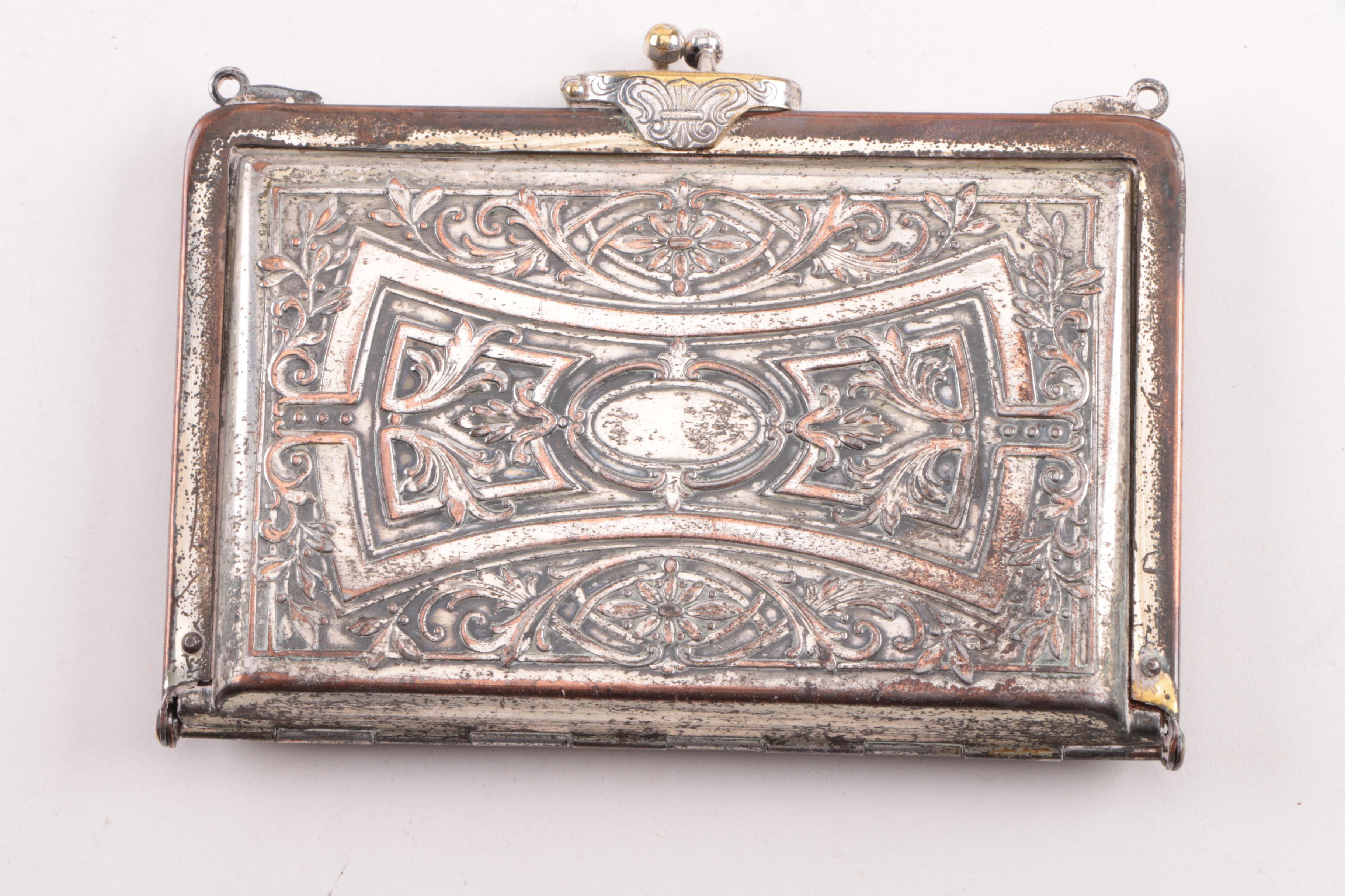 1920s Whiting & Davis Compact Top Evening Bag with Opera Glasses and Case Wallet