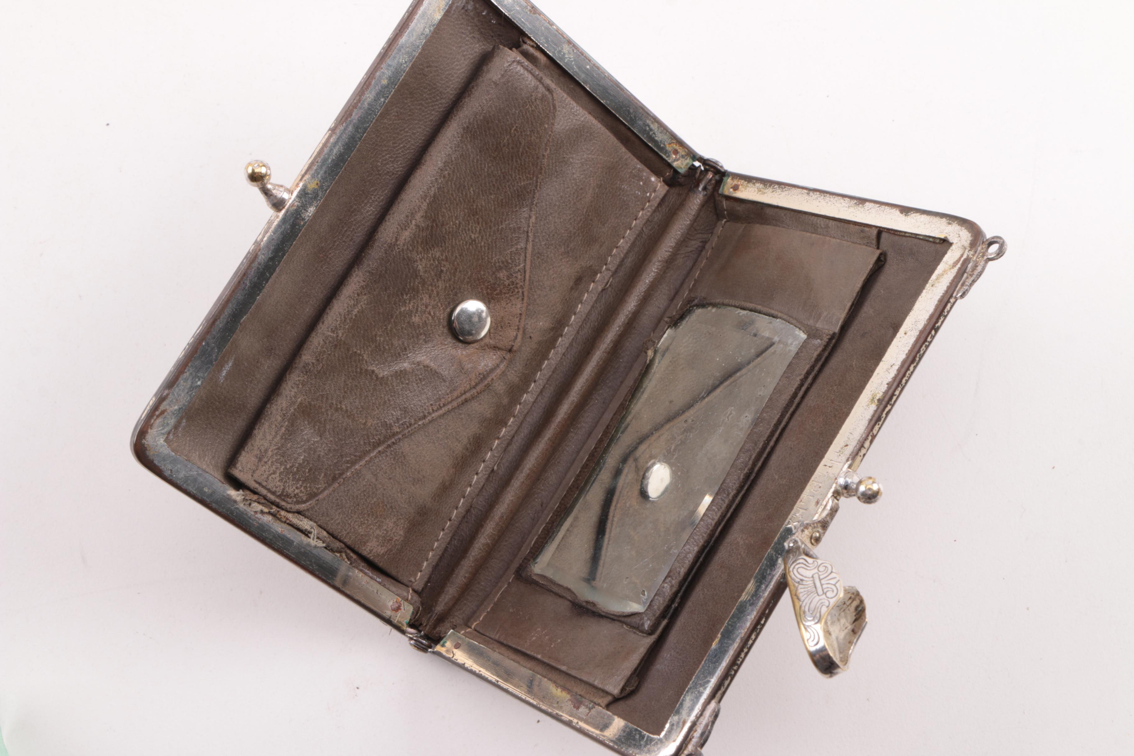 1920s Whiting & Davis Compact Top Evening Bag with Opera Glasses and Case Wallet