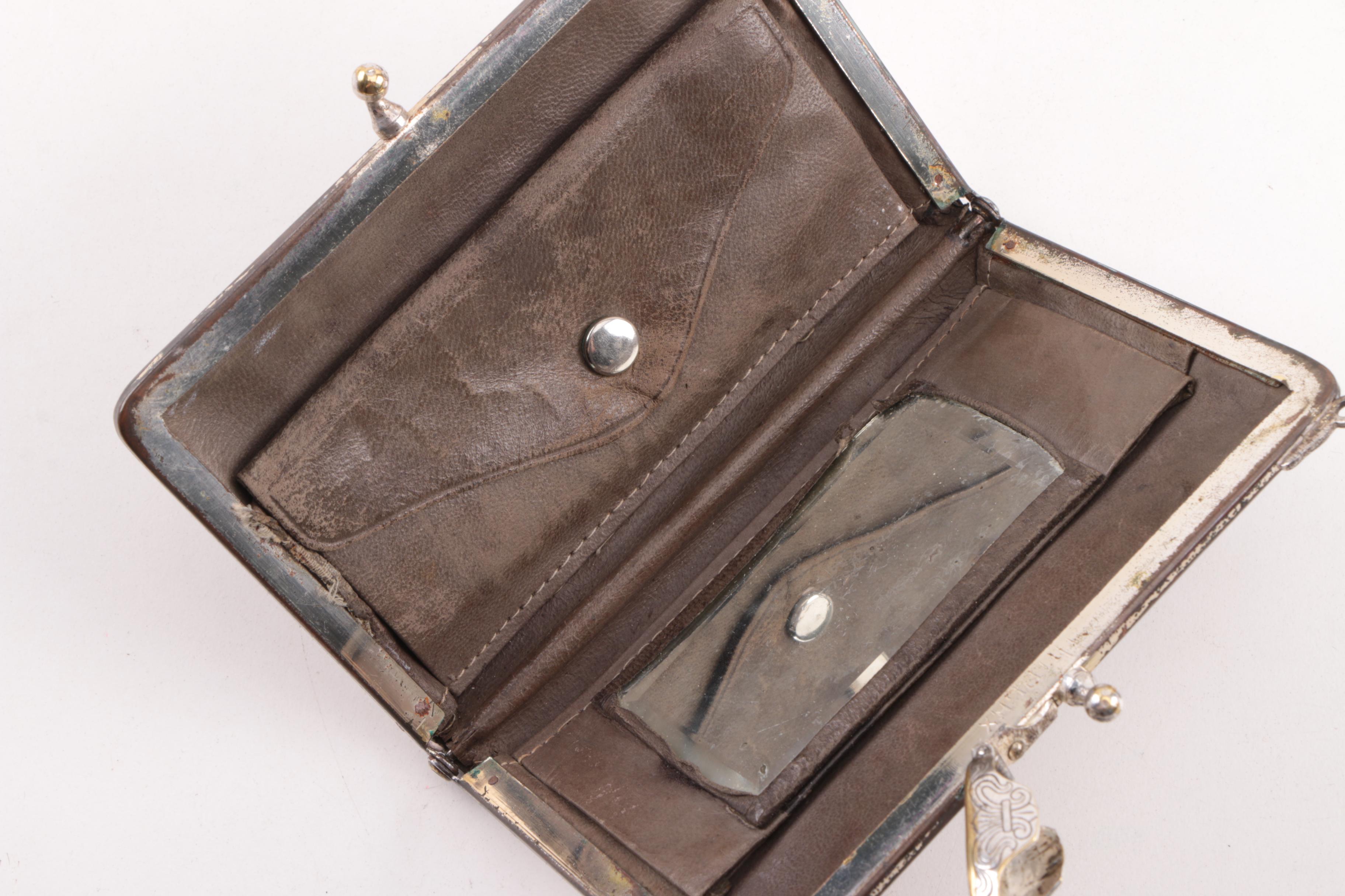 1920s Whiting & Davis Compact Top Evening Bag with Opera Glasses and Case Wallet