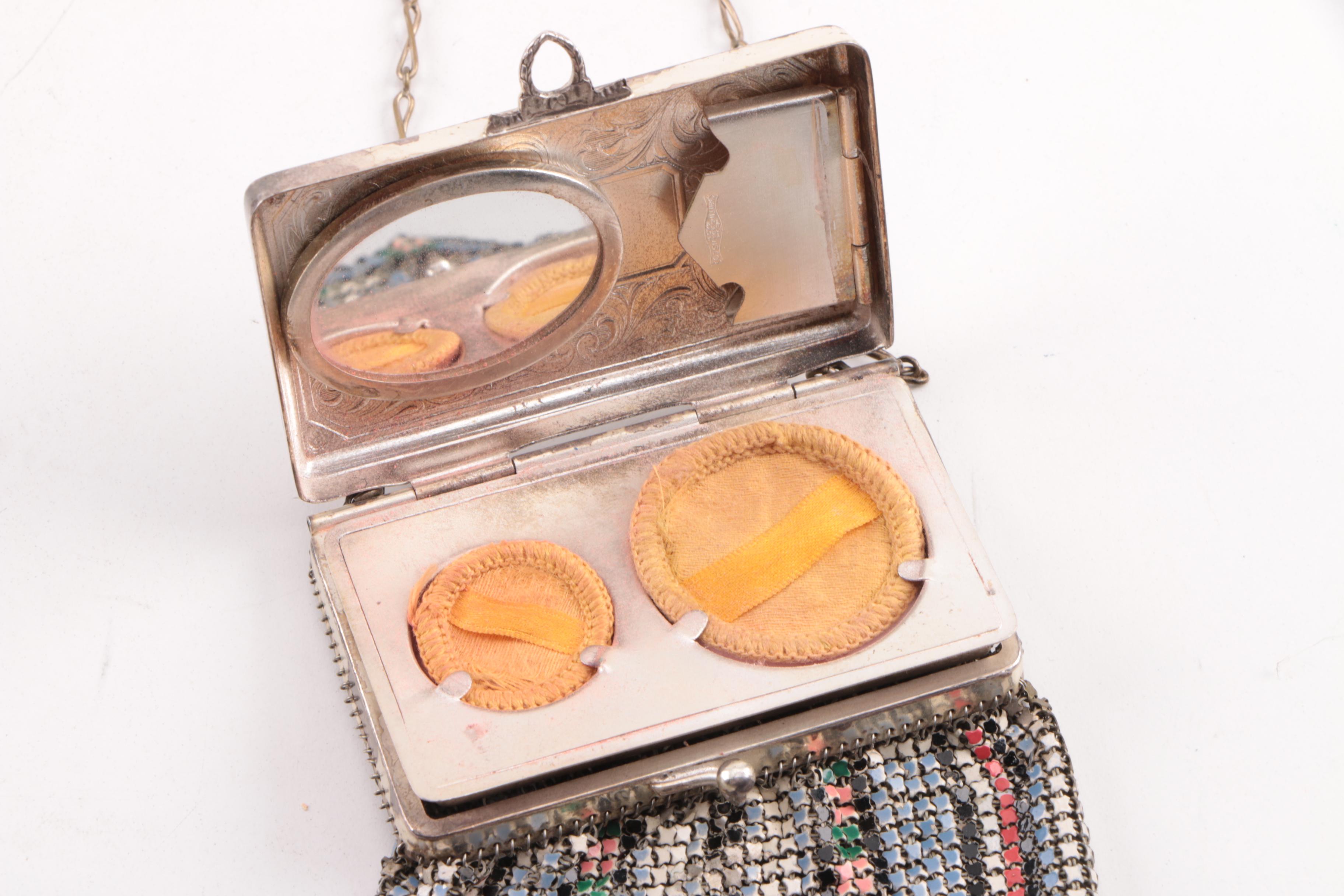 1920s Whiting & Davis Compact Top Evening Bag with Opera Glasses and Case Wallet