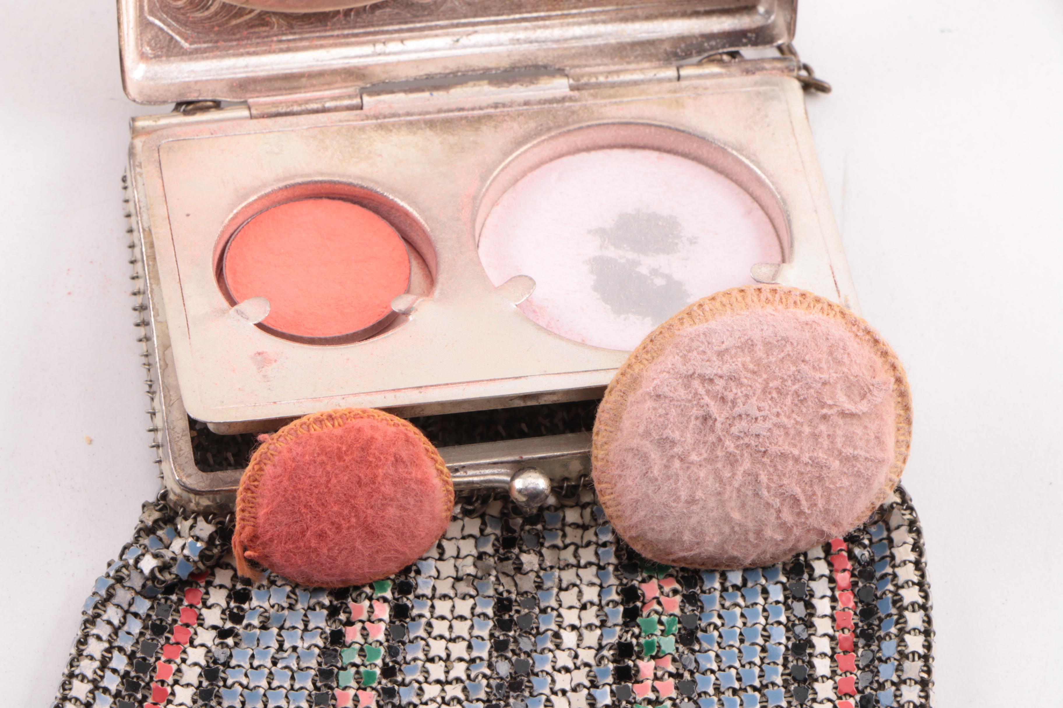 1920s Whiting & Davis Compact Top Evening Bag with Opera Glasses and Case Wallet