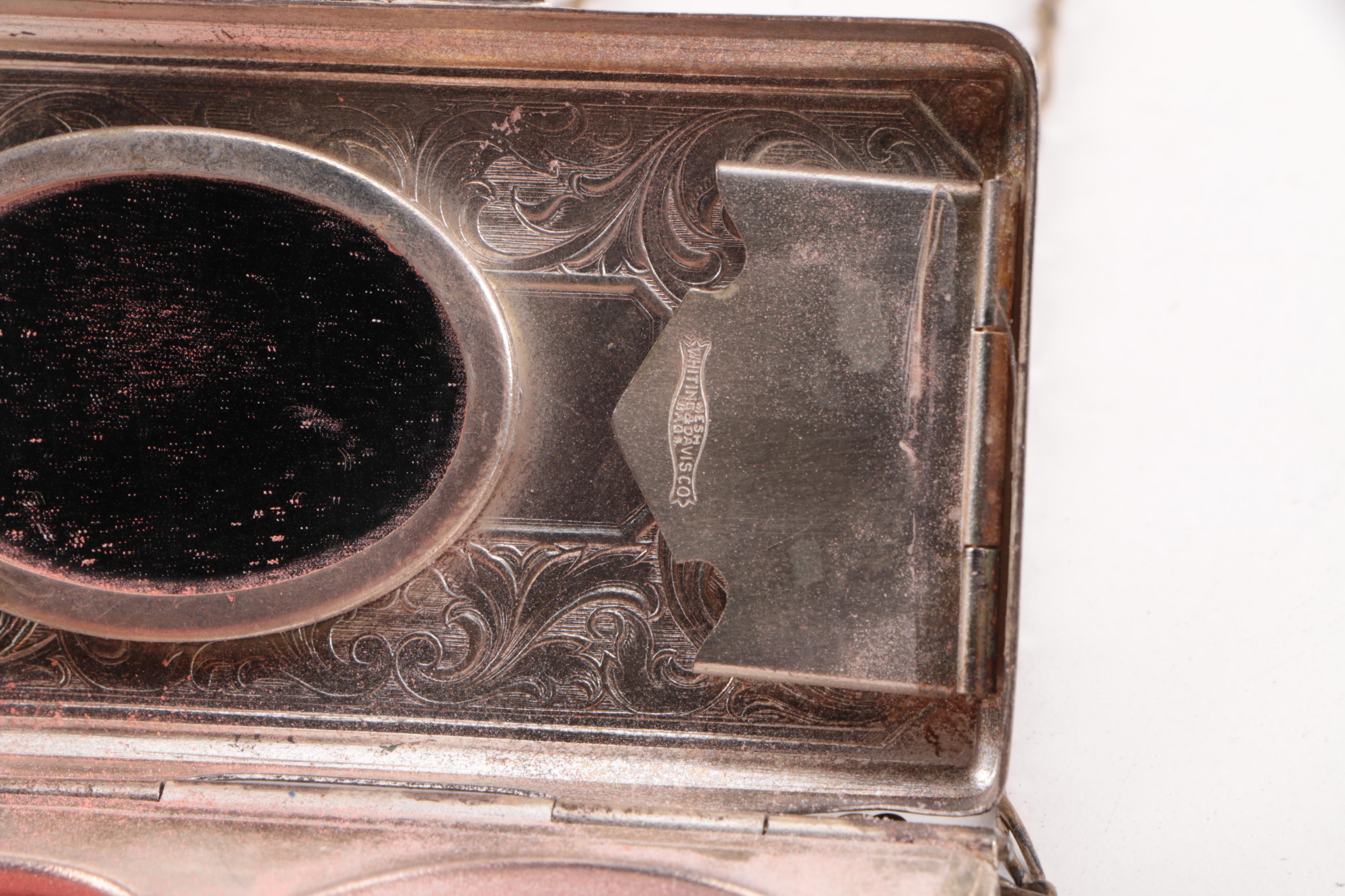 1920s Whiting & Davis Compact Top Evening Bag with Opera Glasses and Case Wallet