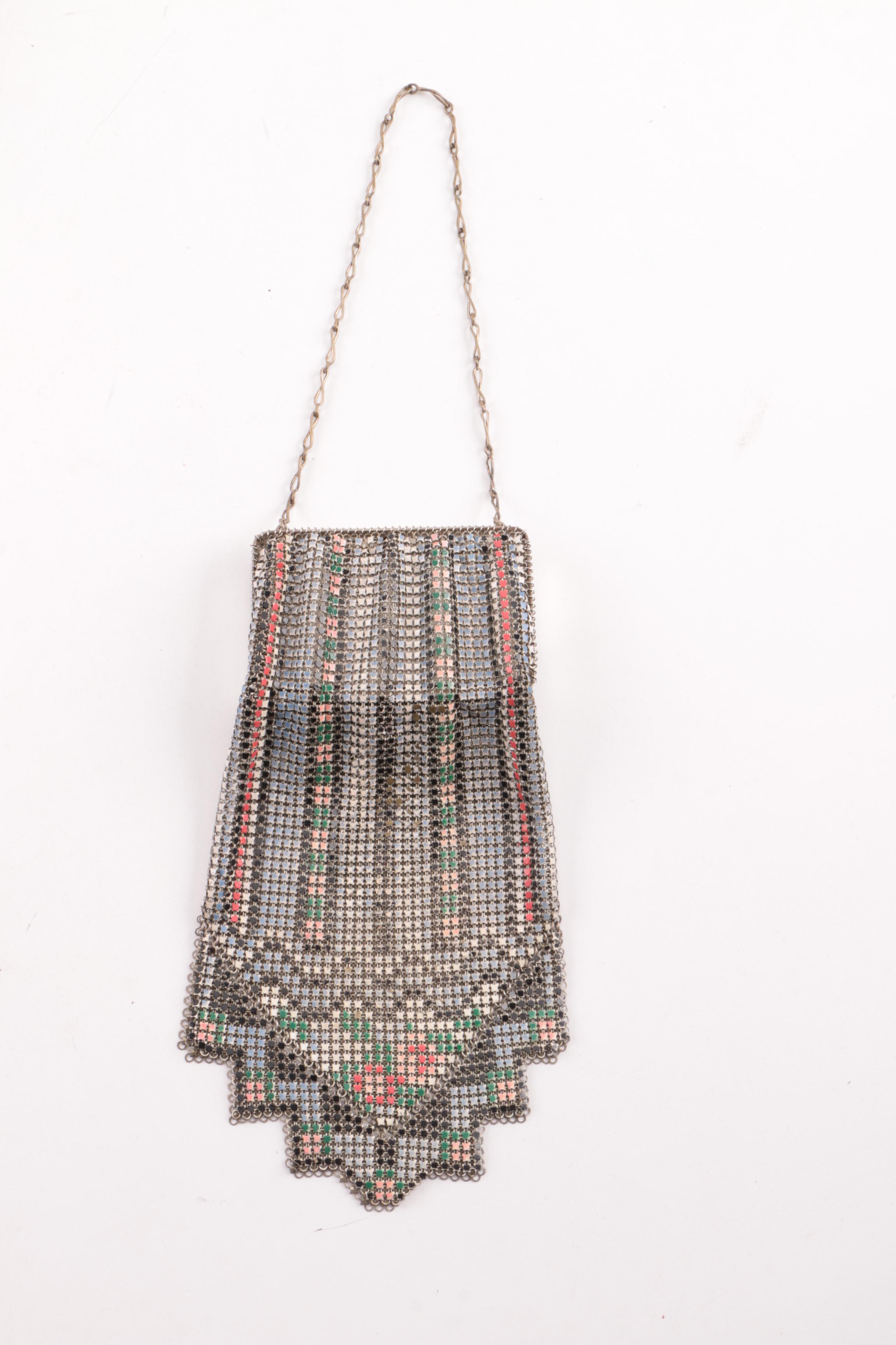 1920s Whiting & Davis Compact Top Evening Bag with Opera Glasses and Case Wallet