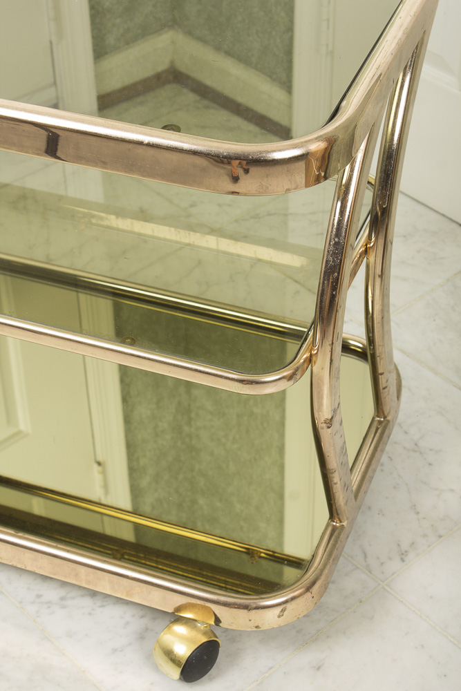 Smoky Glass and Mirrored Three Tier Gold Cart