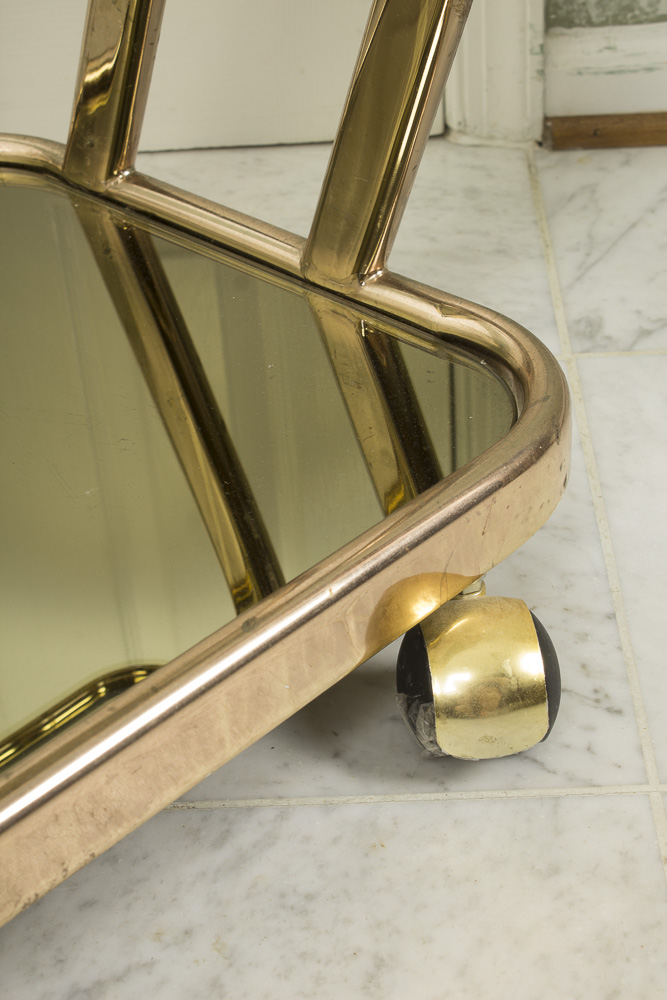 Smoky Glass and Mirrored Three Tier Gold Cart