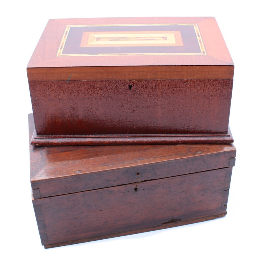 Antique and Vintage Wooden Boxes including Marquetry Inlay