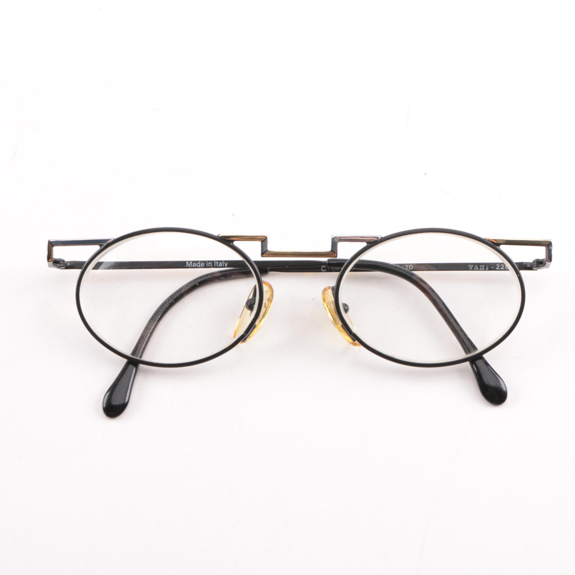 Taxi Geometric Metal Frame Prescription Eyeglasses with Faux Leather Case