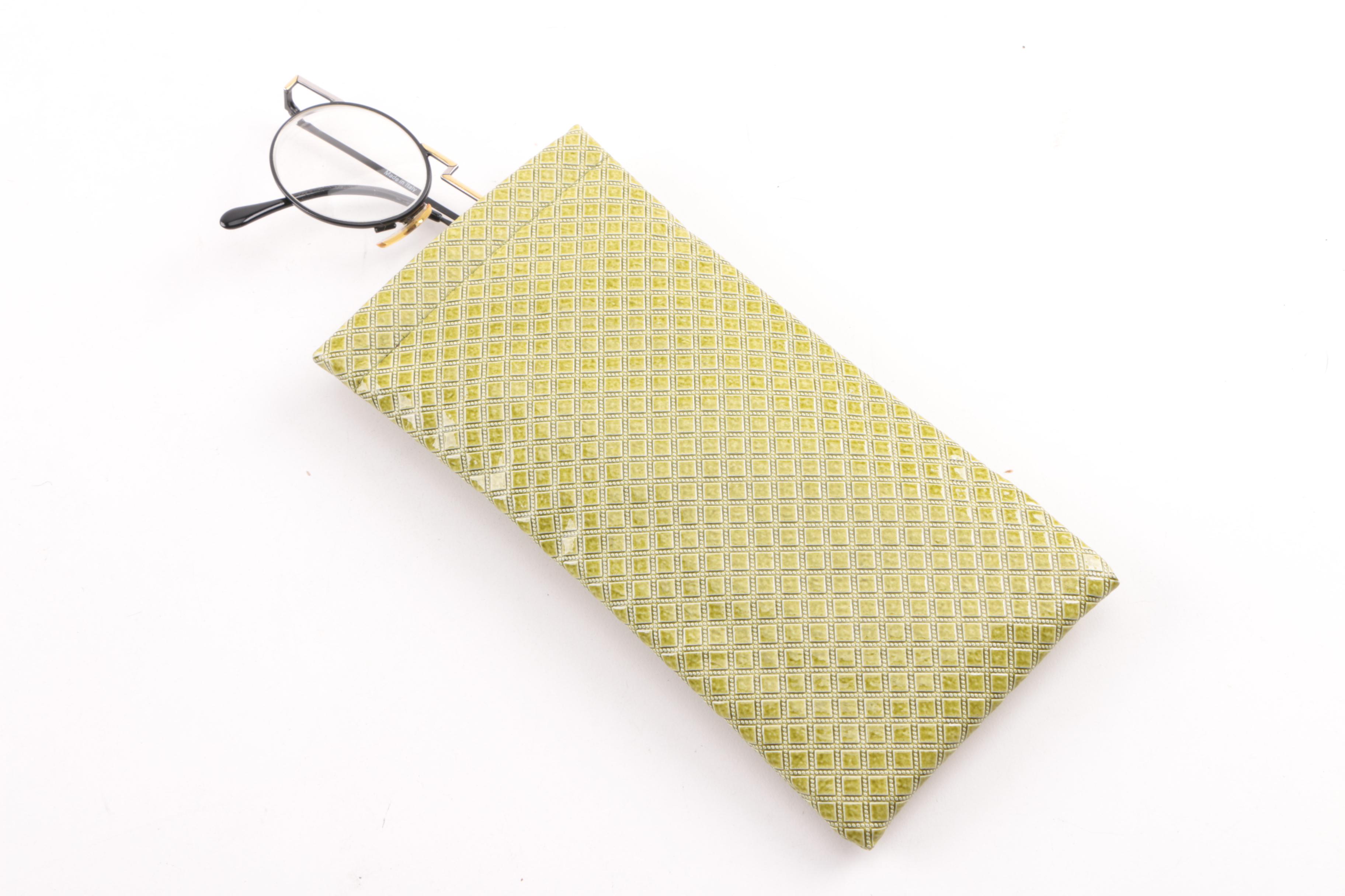 Taxi Geometric Metal Frame Prescription Eyeglasses with Faux Leather Case