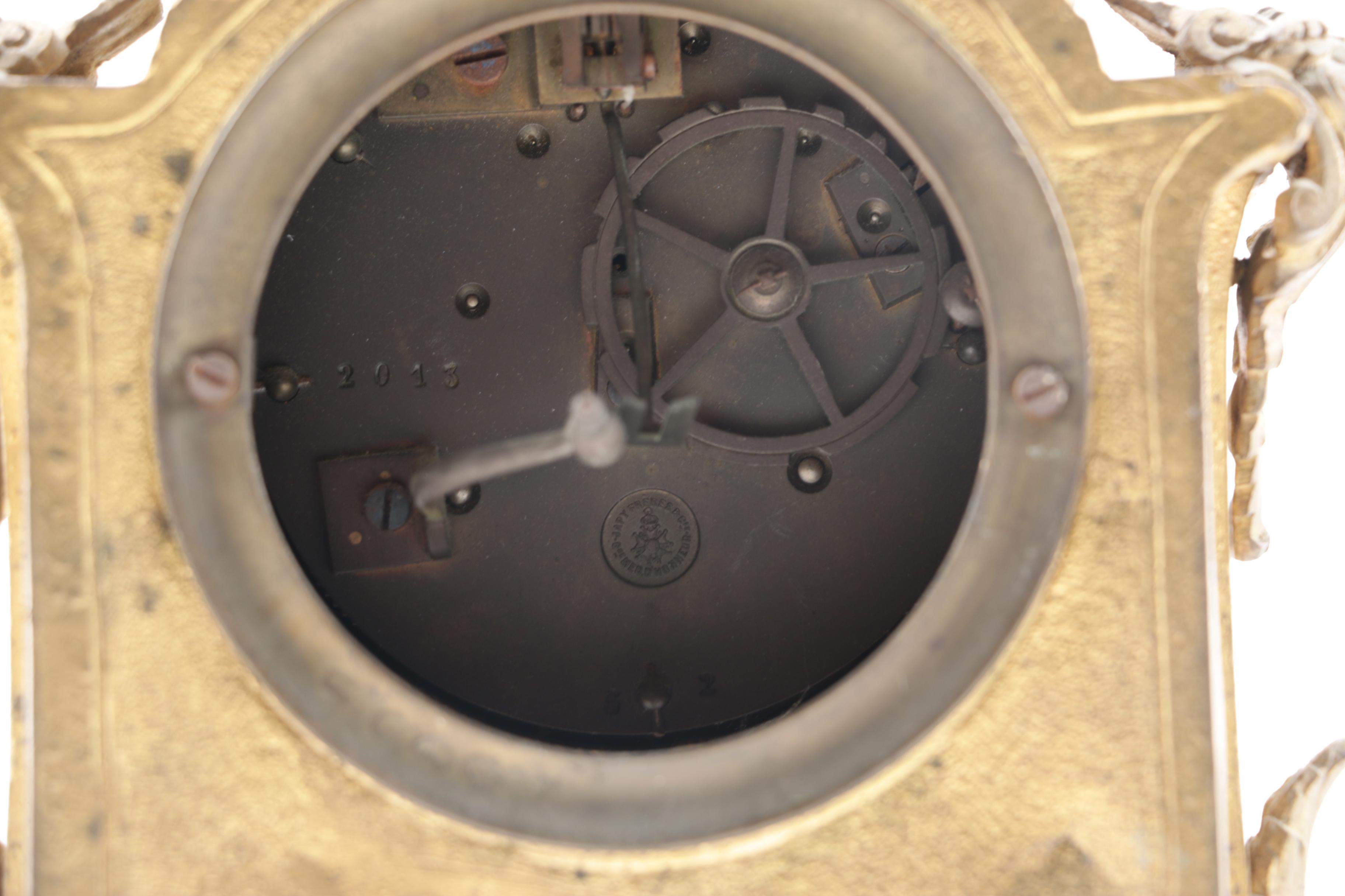 Antique French Japy Freres Sevres Style Brass and Porcelain Mantel Clock