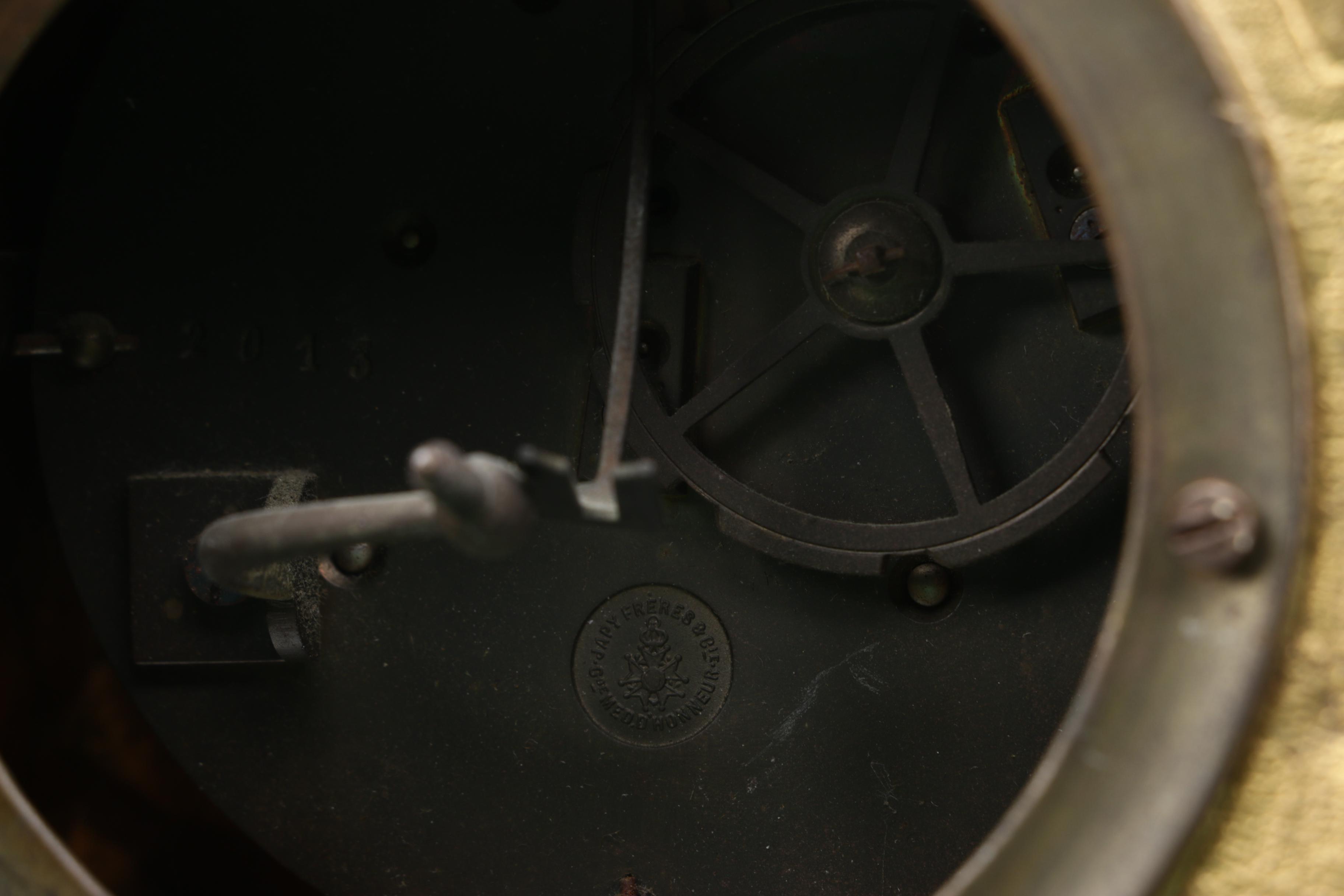 Antique French Japy Freres Sevres Style Brass and Porcelain Mantel Clock