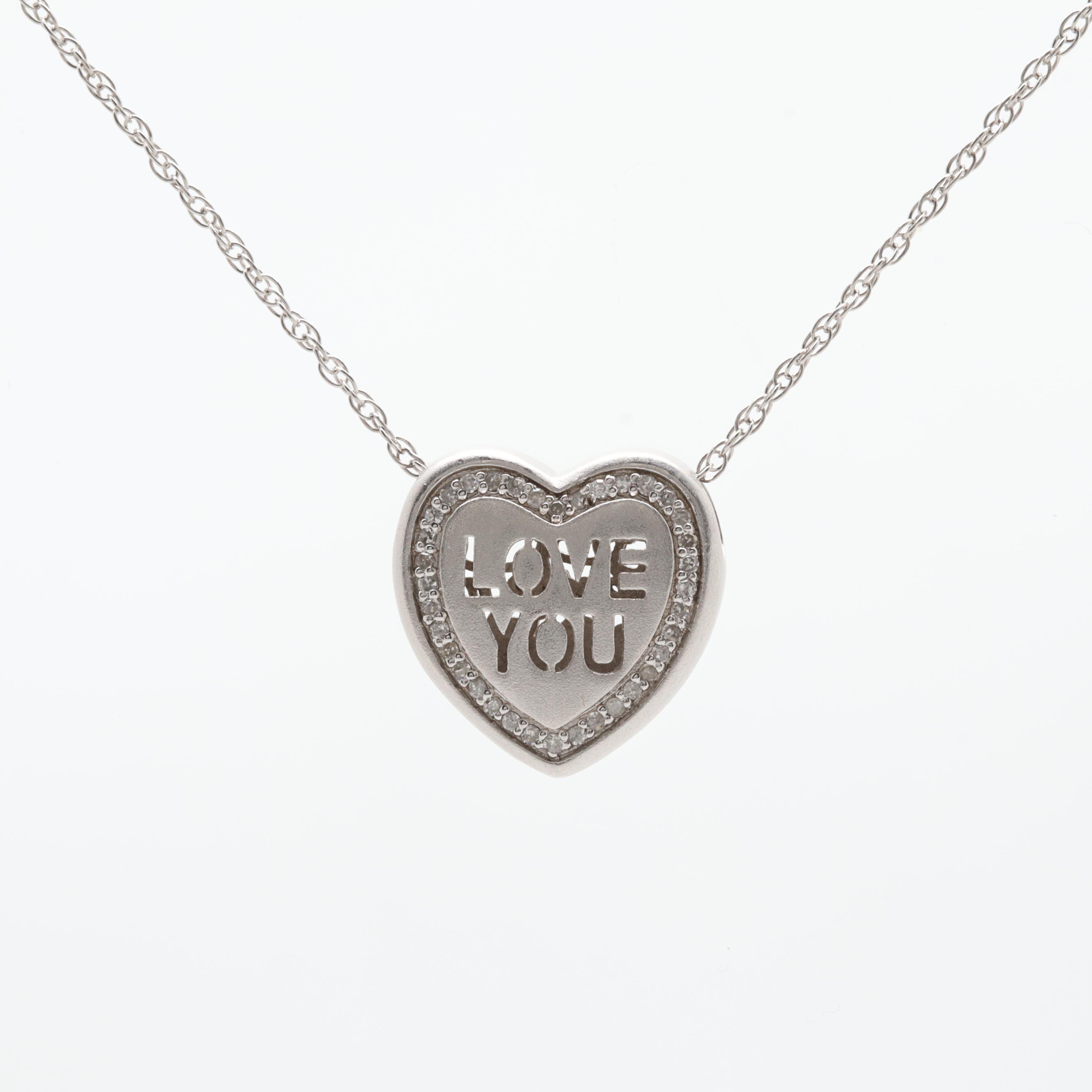 Sterling Silver "I Love You" Diamond Pendant Necklace