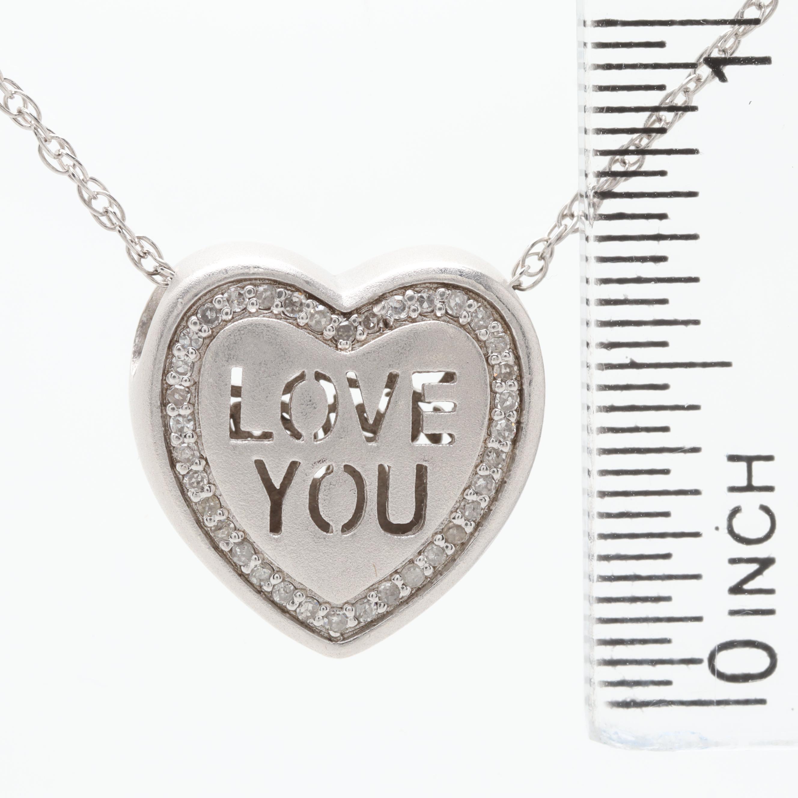 Sterling Silver "I Love You" Diamond Pendant Necklace