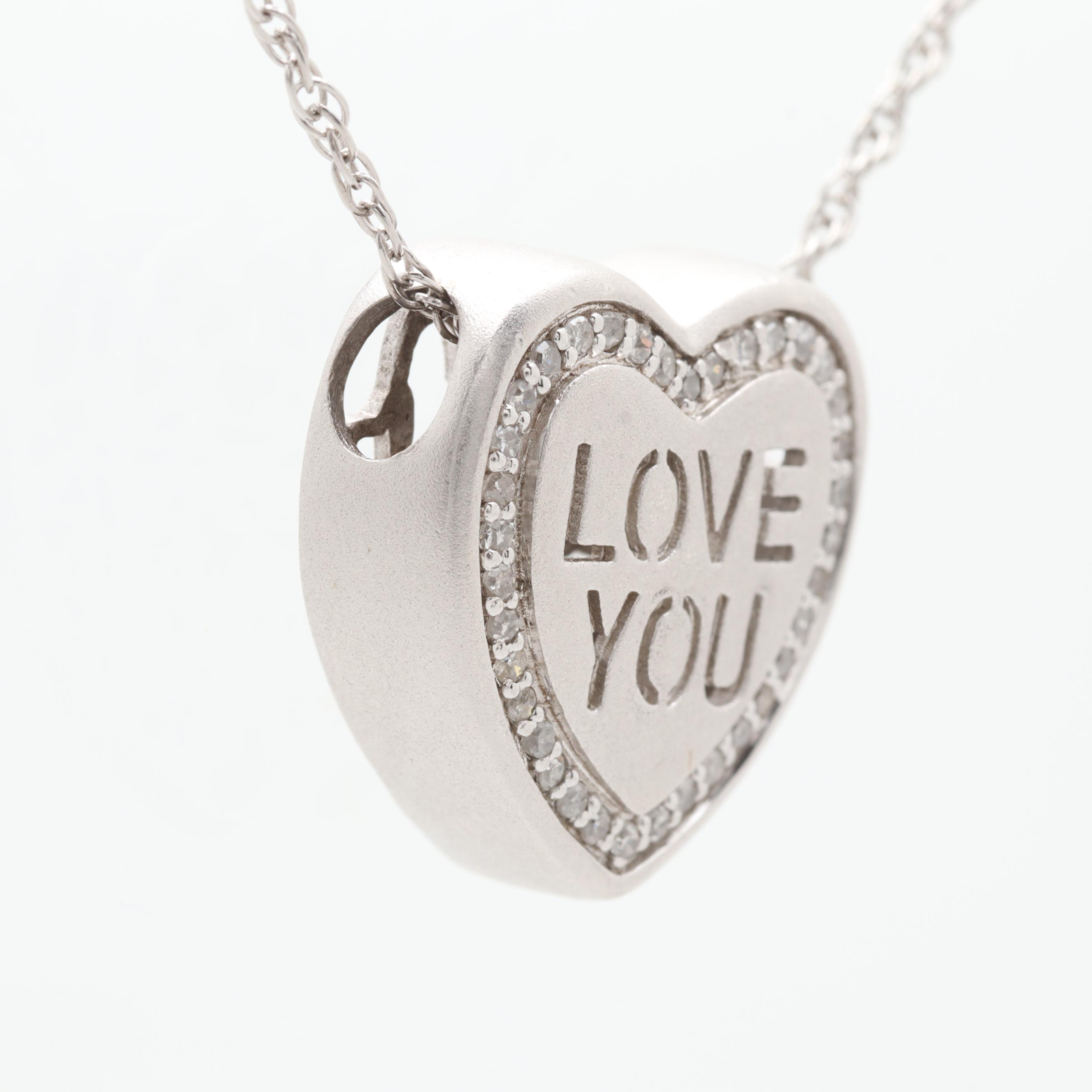 Sterling Silver "I Love You" Diamond Pendant Necklace
