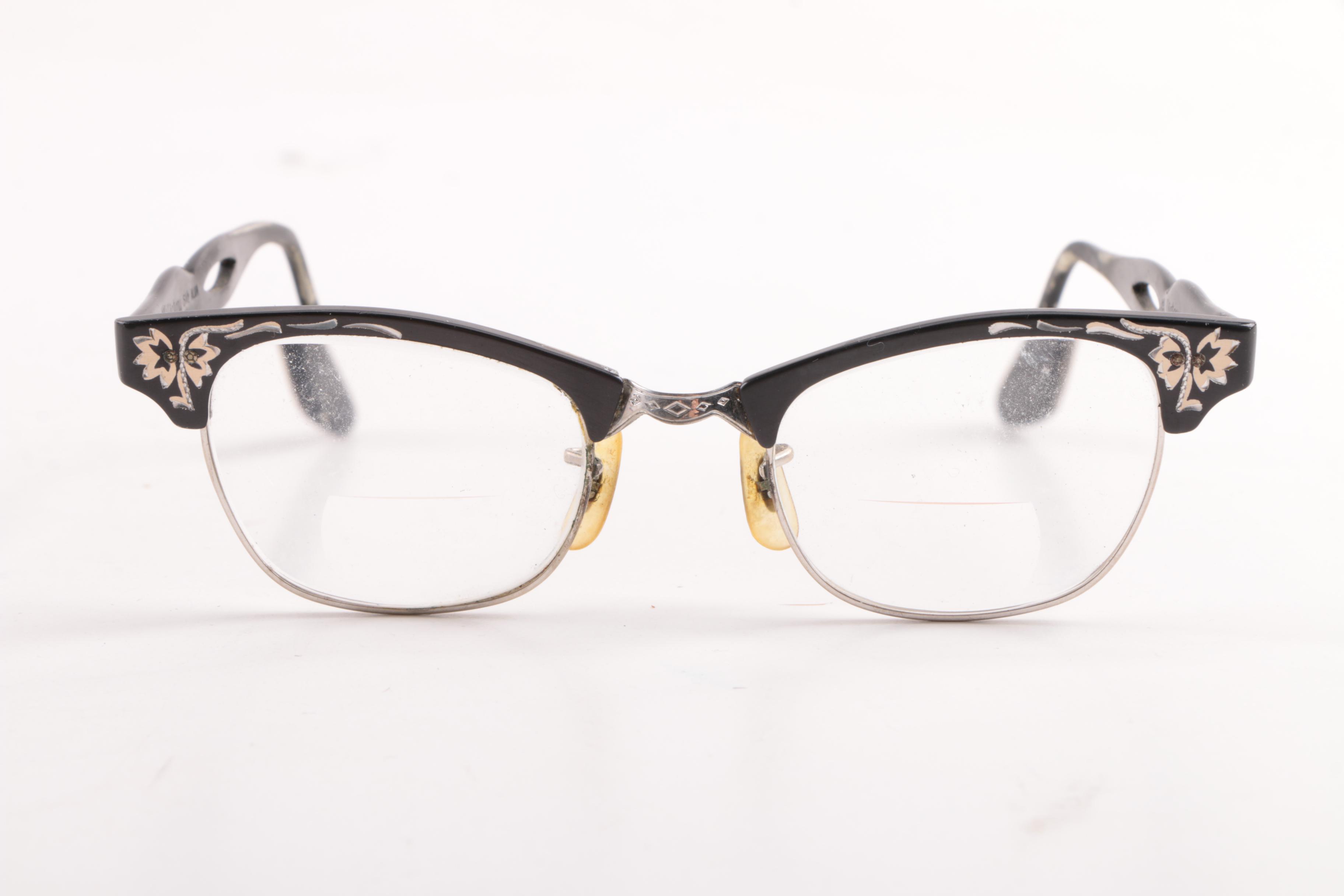 1950s Vintage Etched Cat Eye Prescription Eyeglasses Including Victory