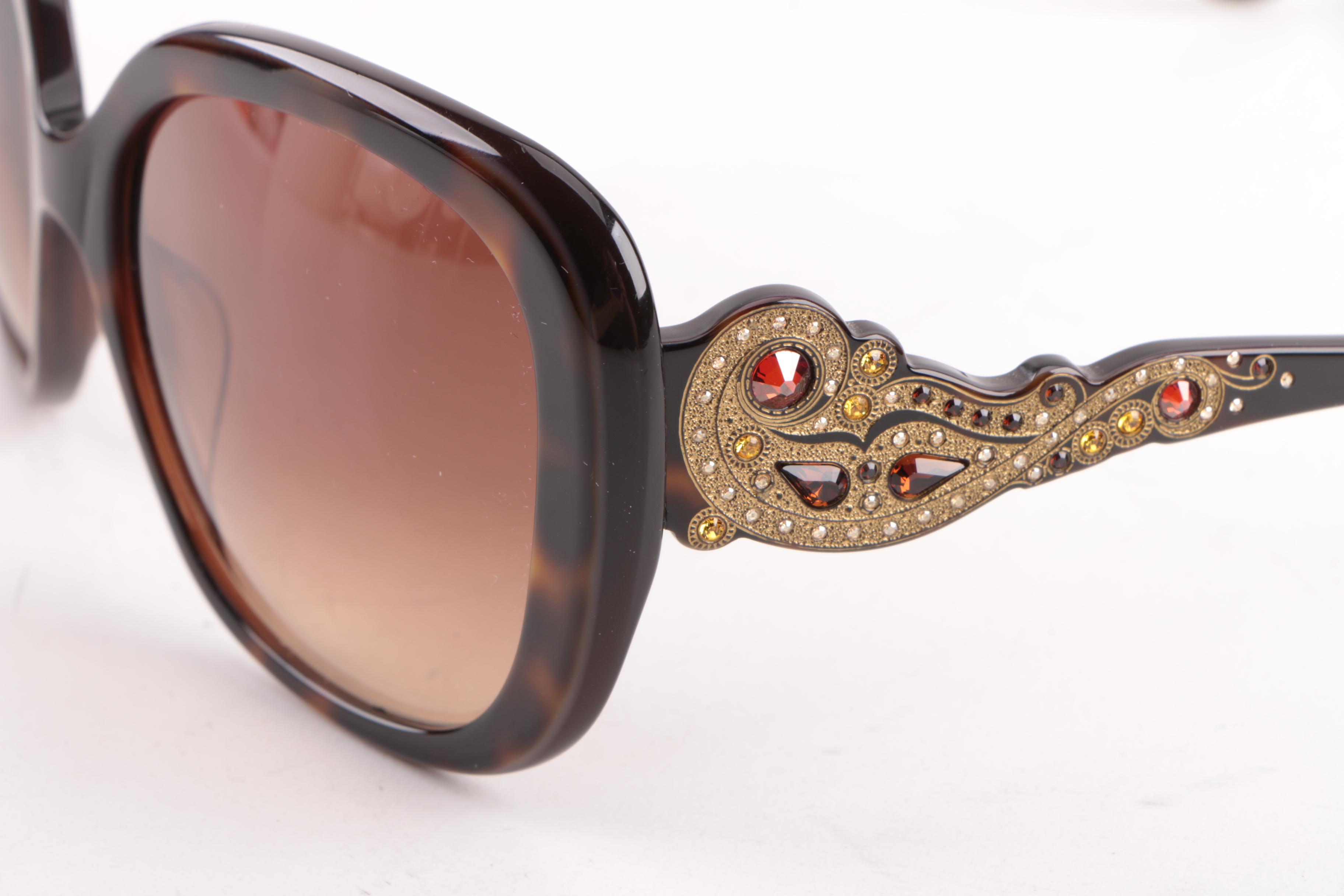 Judith Leiber JL1637 Tortoiseshell Style Rhinestone Sunglasses