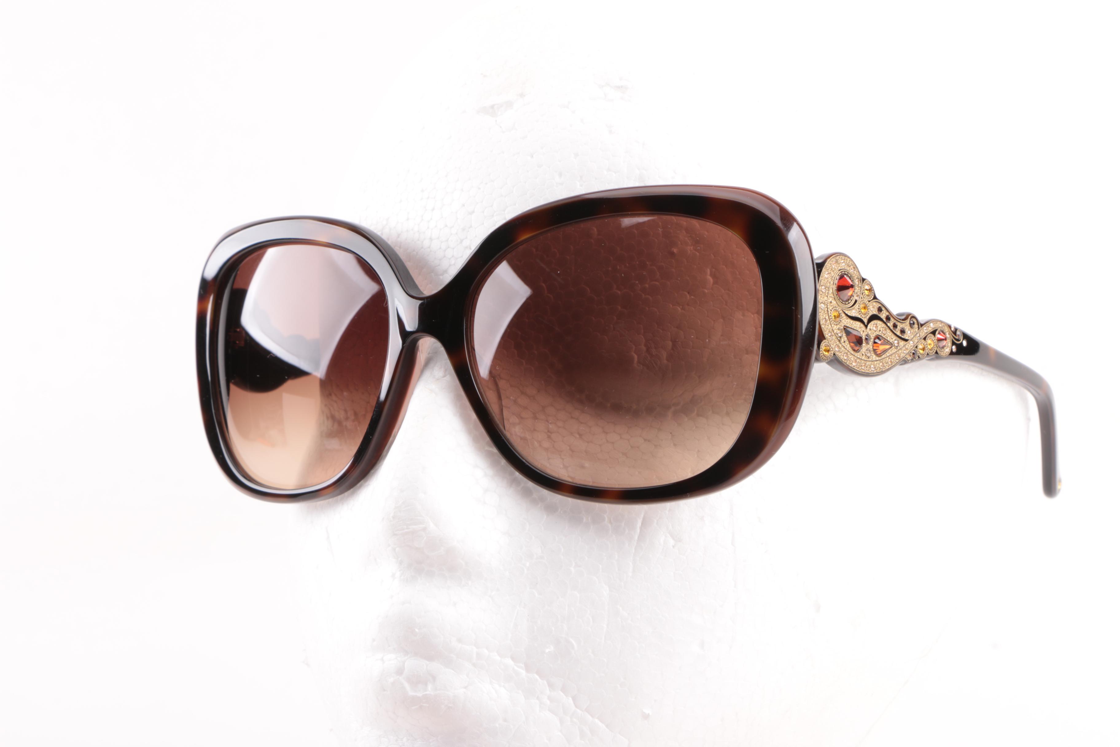 Judith Leiber JL1637 Tortoiseshell Style Rhinestone Sunglasses