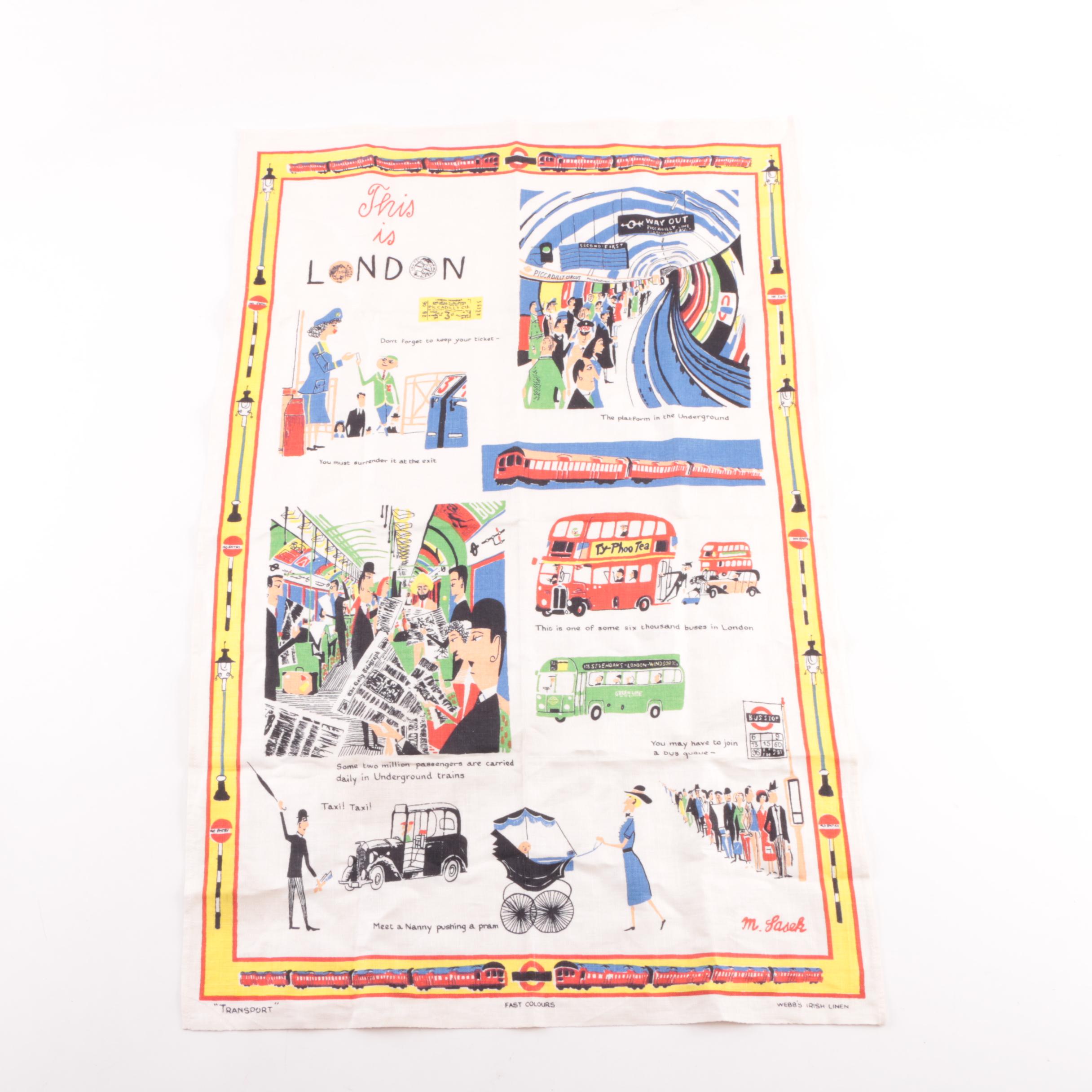1950s This is London "Transport" Illustrated Tea Towel by Miroslav Sasek