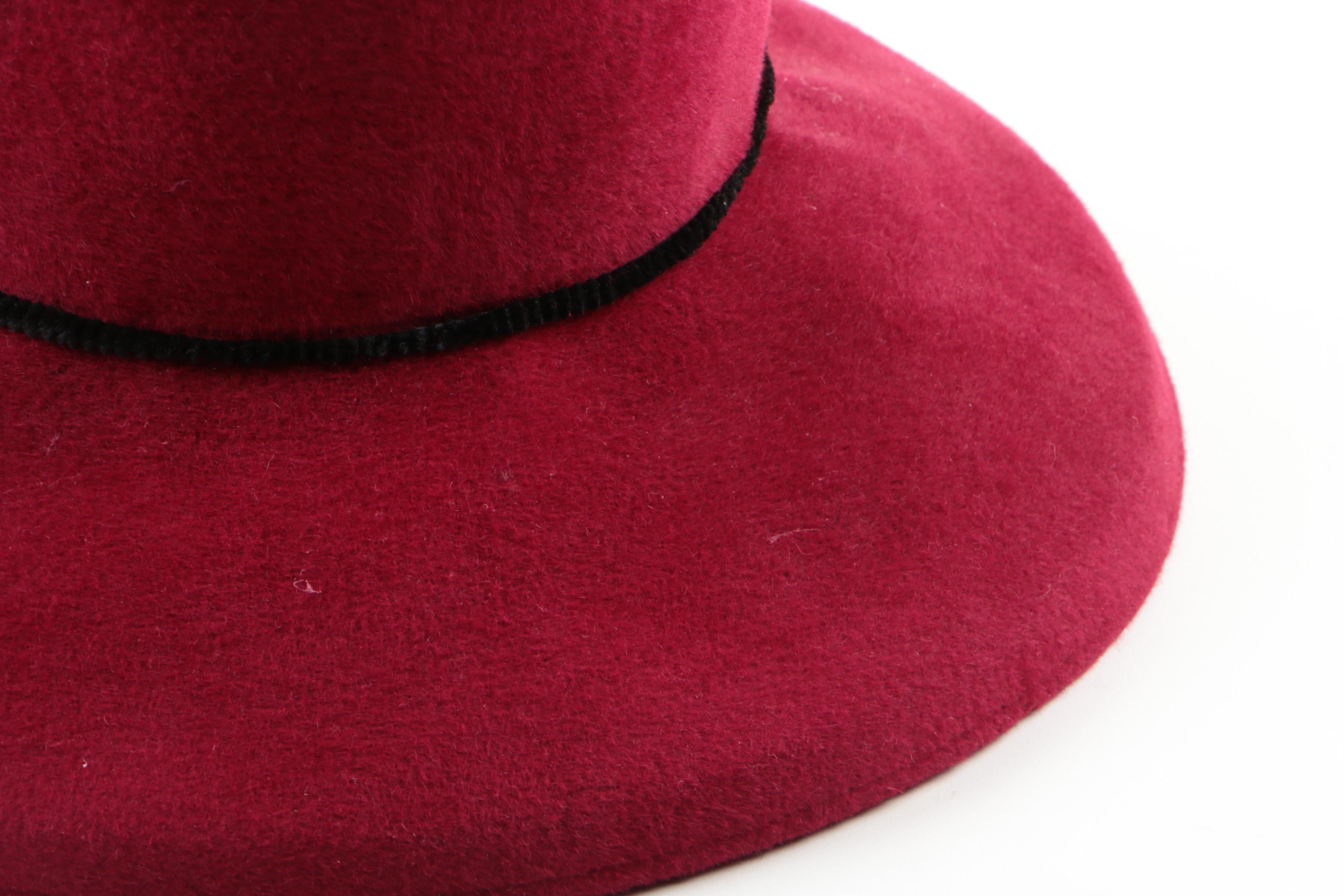 Dominique Mathe Red Felted Wool Wide Brim Hat