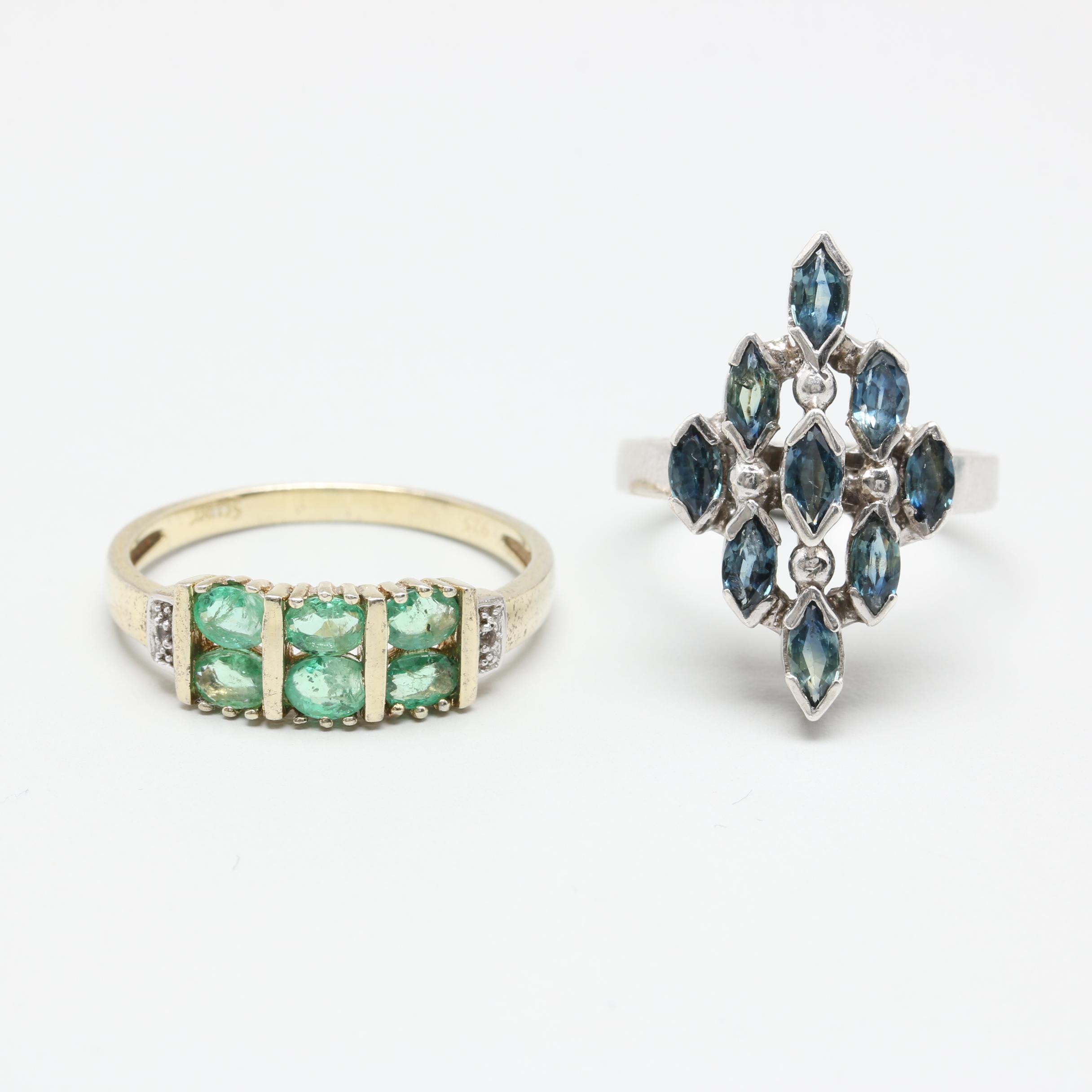 950 Silver and Sterling Silver Rings Including Blue Sapphire and Emerald