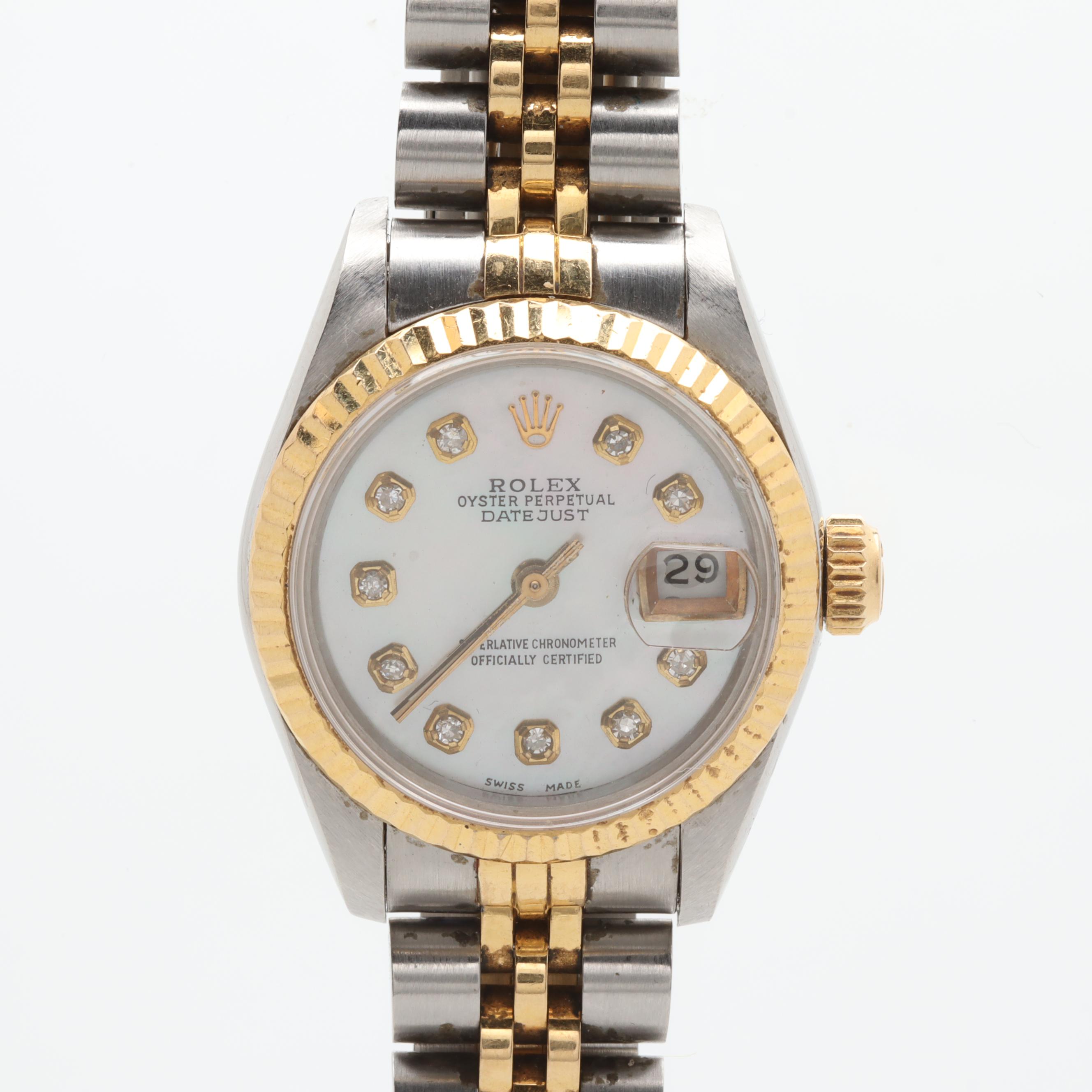 Circa 1986 Rolex Diamond and Mother of Pearl Watch with 18K Accents