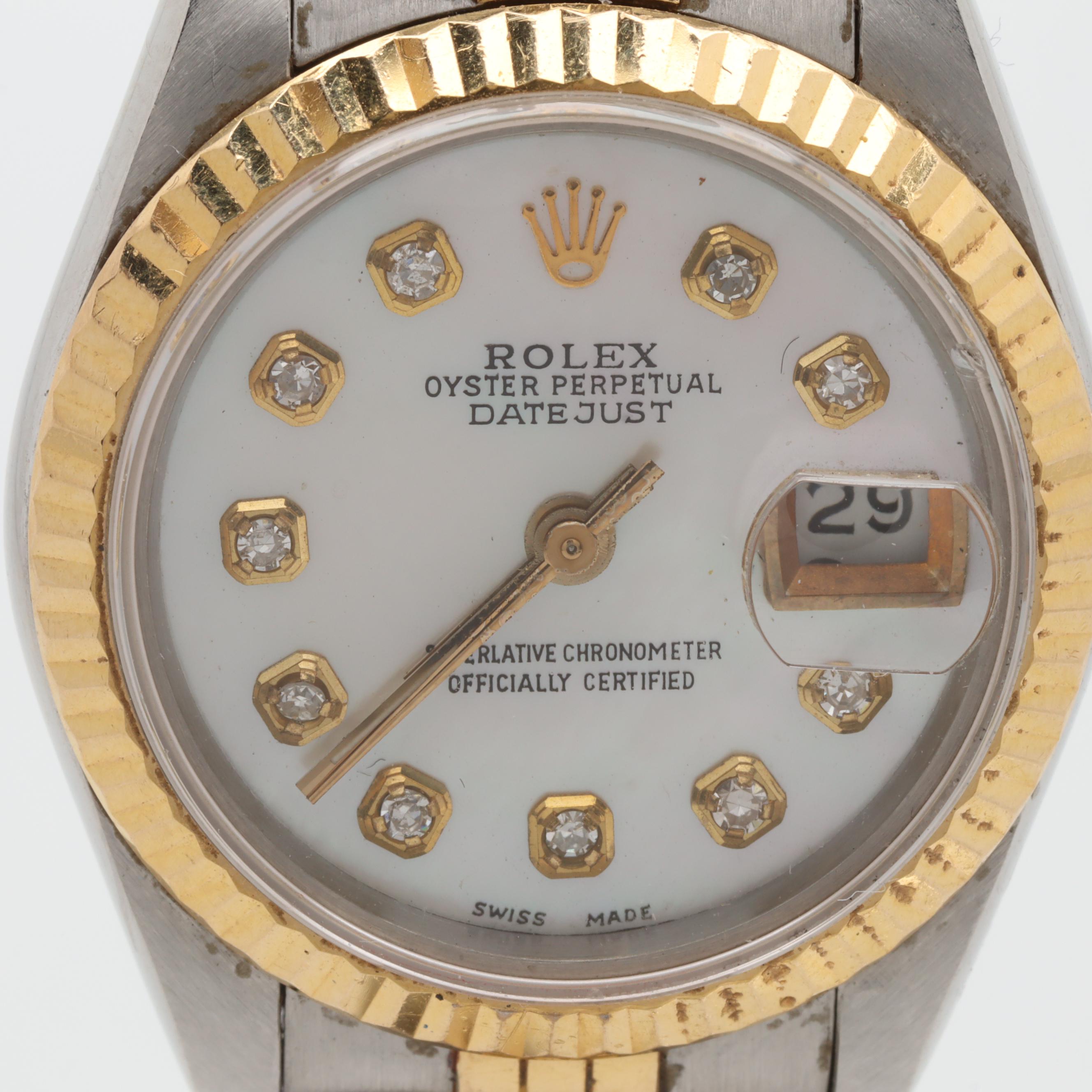 Circa 1986 Rolex Diamond and Mother of Pearl Watch with 18K Accents