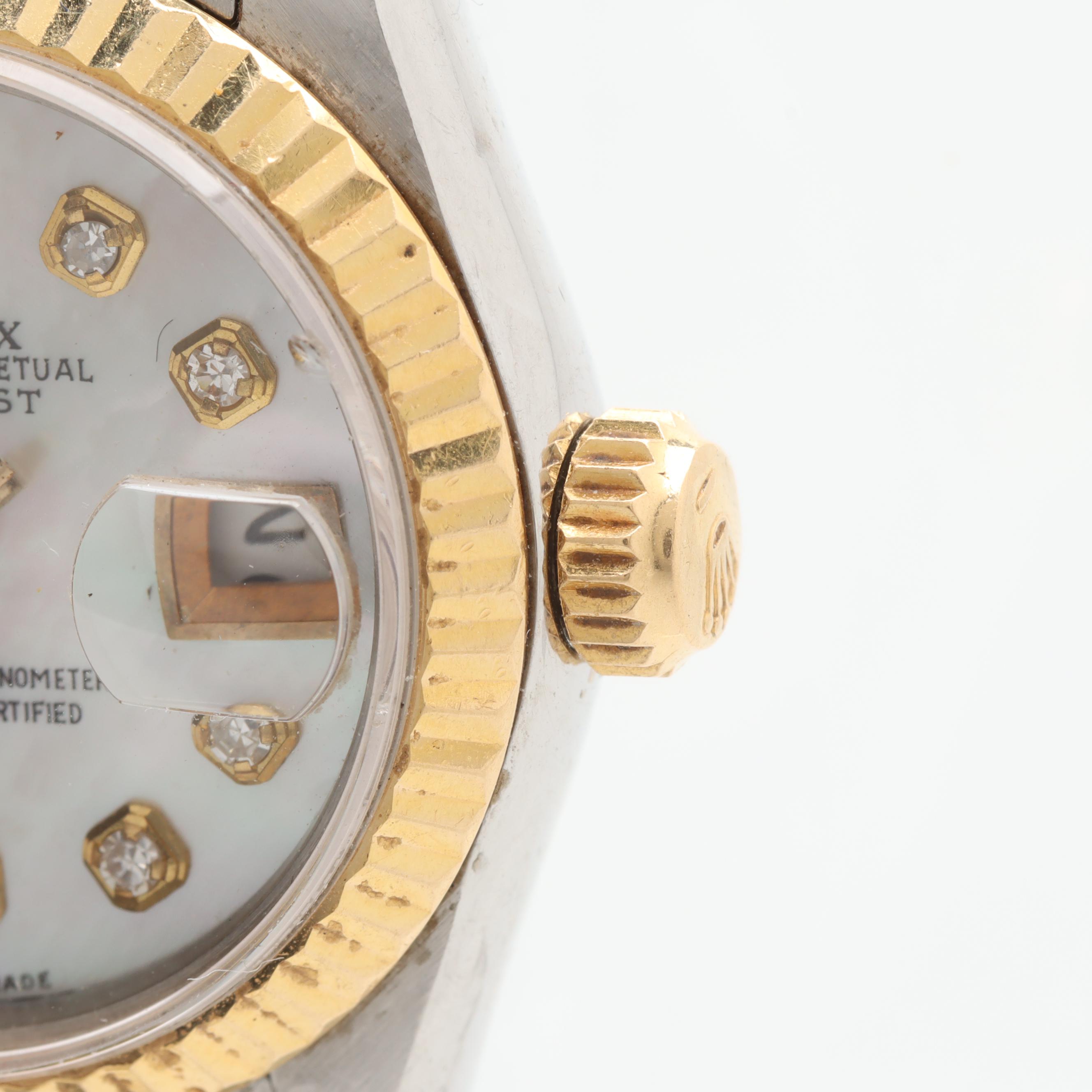 Circa 1986 Rolex Diamond and Mother of Pearl Watch with 18K Accents